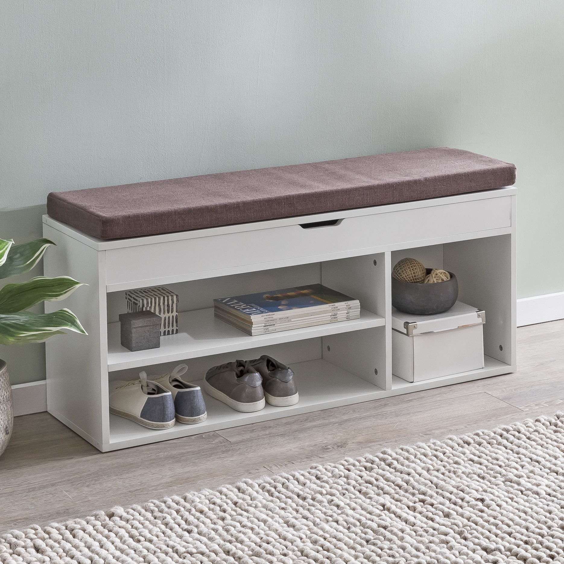 Bench wl5.345 con seduta armadio panchina in legno 104x51x32 cm bianco