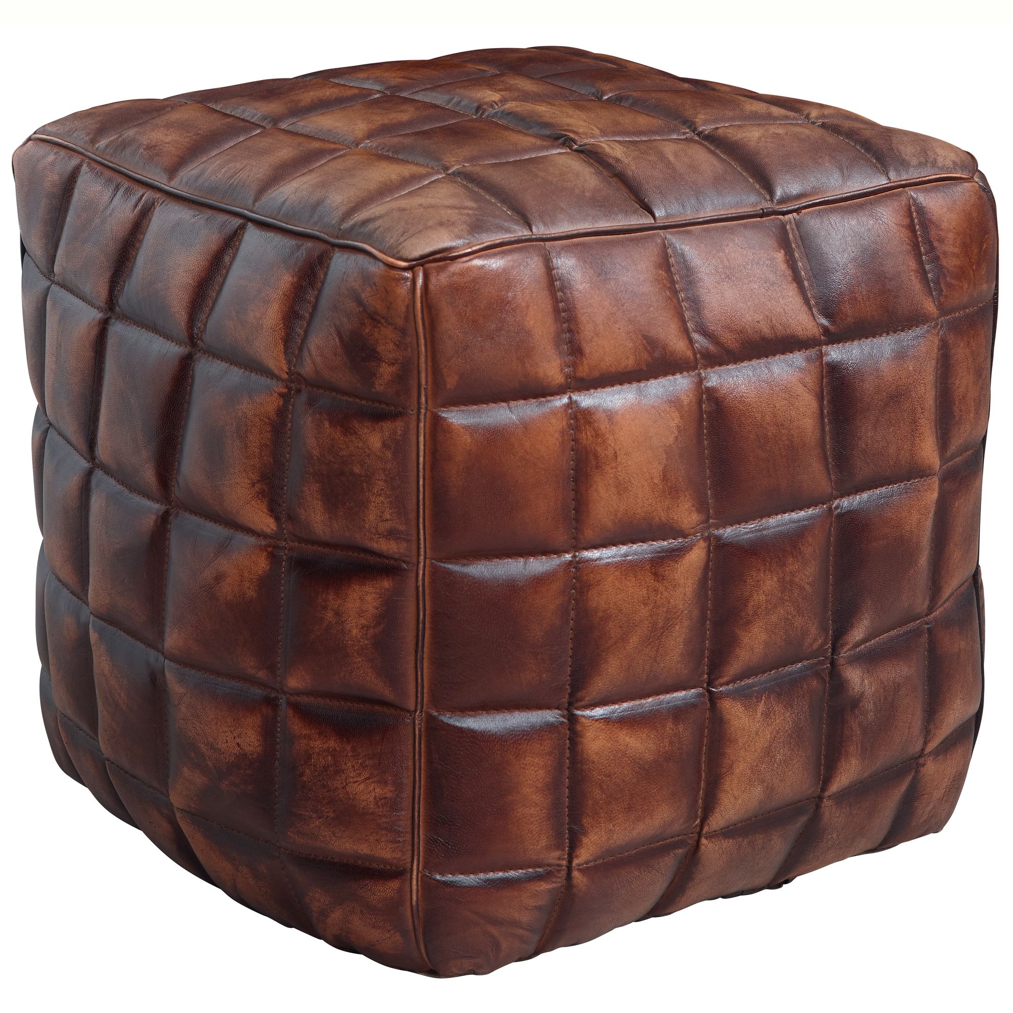 Pouf cubo in pelle marrone | 39x41x39 cm | Pouf ottomano elegante