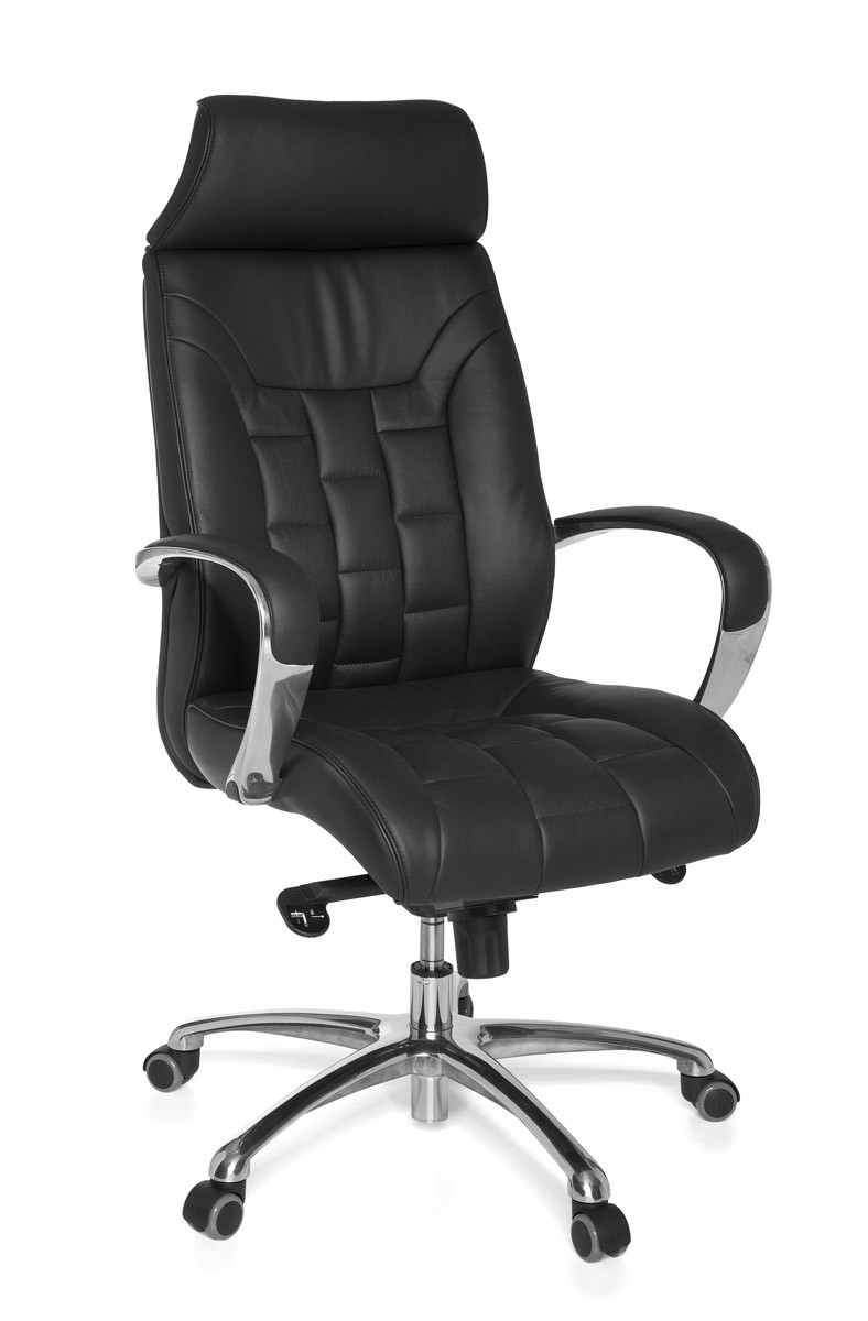 Poltrona da ufficio XXL in pelle vera nera | Schienale e seduta larghe | Dimensioni 66x62x118-128 cm