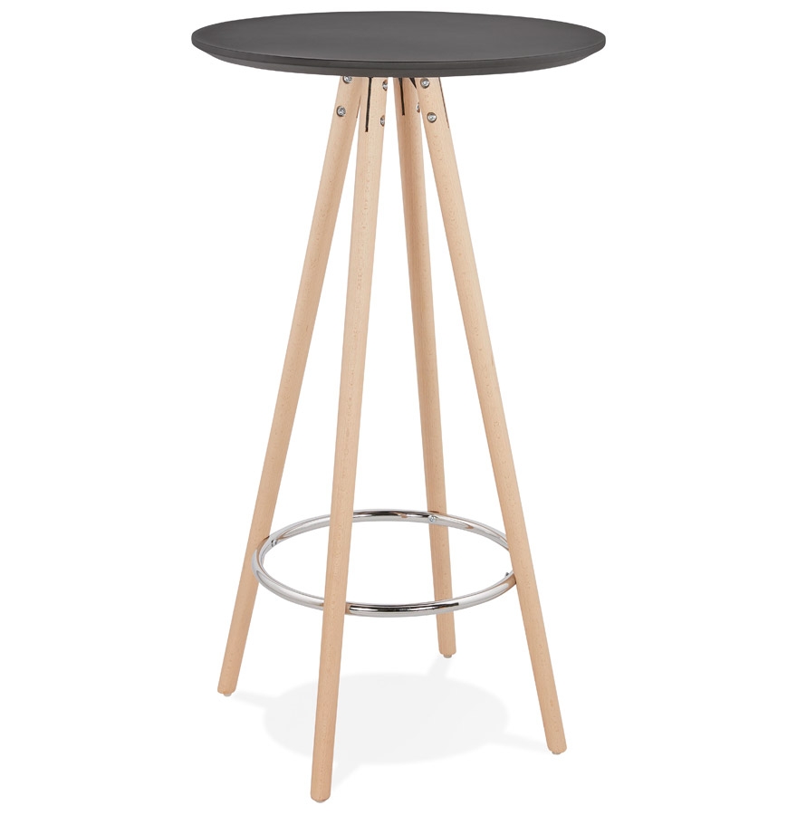 Tavolo alto rotondo in MDF laccato nero e faggio naturale | Beige e Nero | Ø 60 cm x H 110 cm