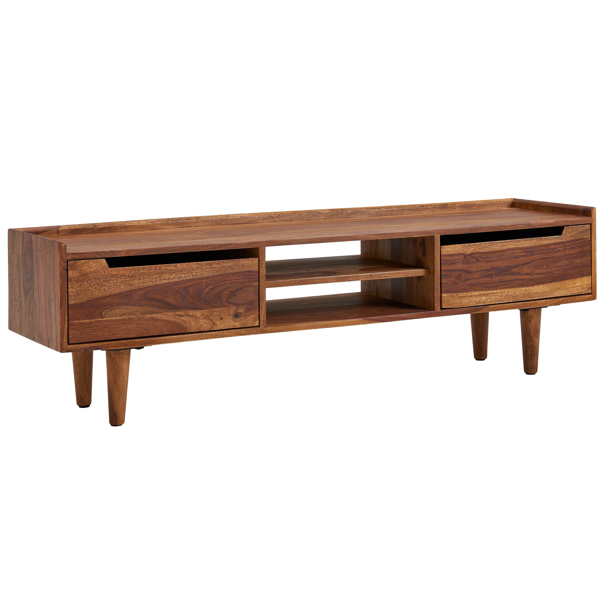 Lowboard TV in legno massiccio Sheesham con 2 ante | Marrone | 145x43x35 cm