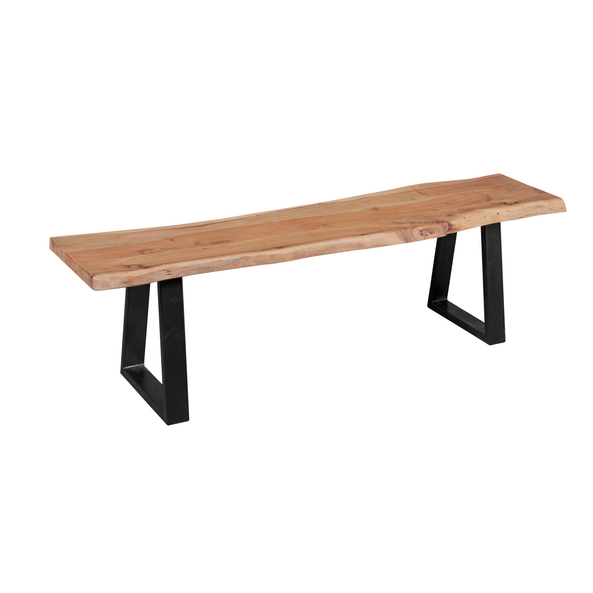 Panca da pranzo GAYA legno massello di acacia naturale 160 x 45 x 40 cm | Panca robusta con gambe in metallo nero