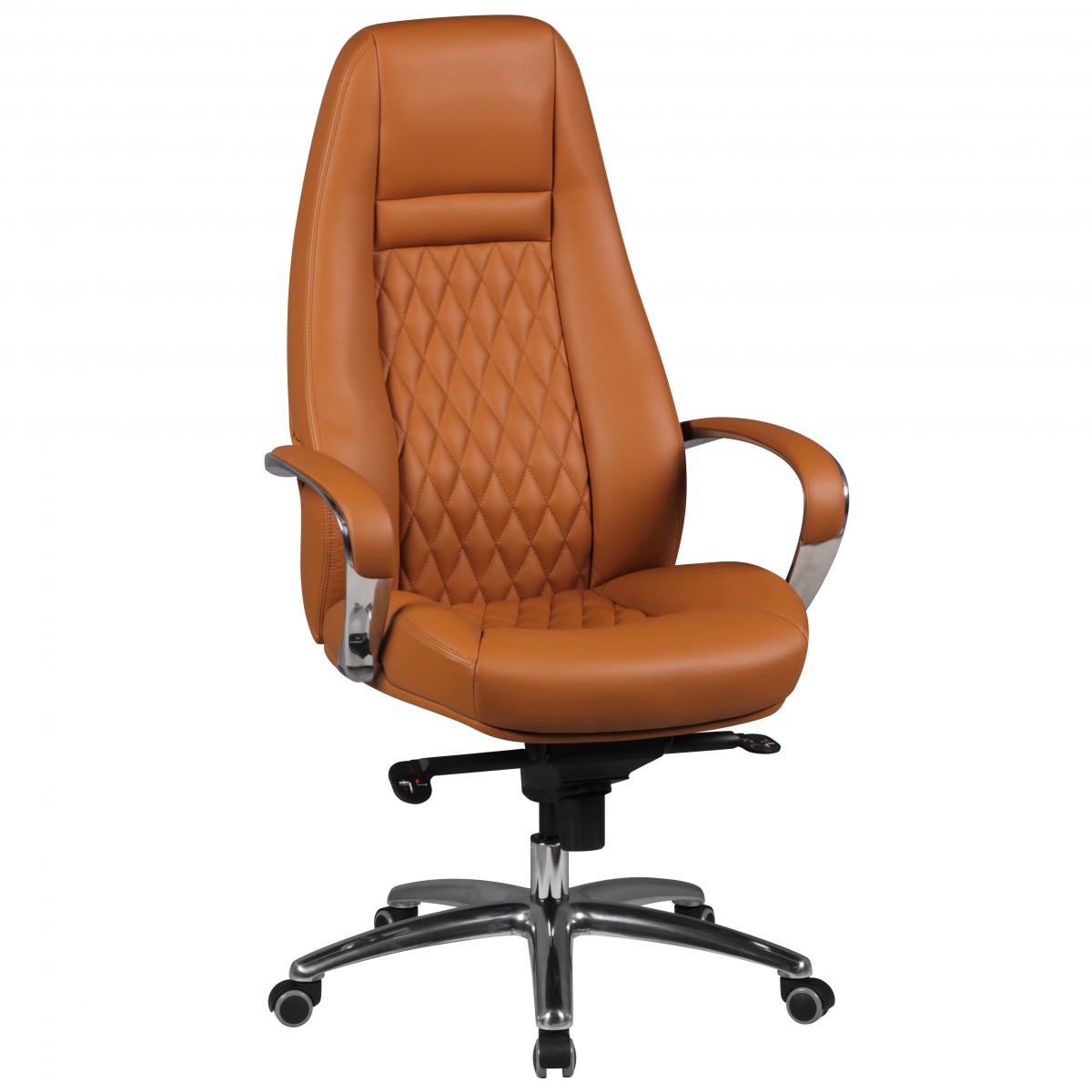 Sedia da ufficio AUSTIN pelle vera caramello | Base in alluminio argento | Altezza 120-130 cm | Larghezza 68 cm