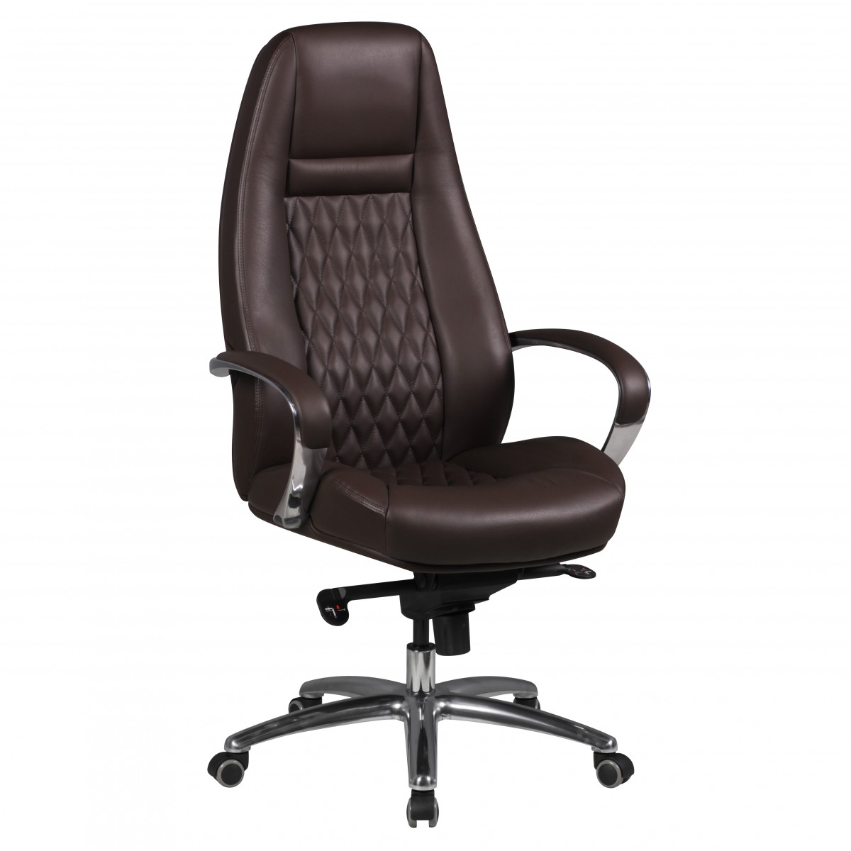 Sedia da ufficio AUSTIN pelle vera marrone | Base in alluminio argento | Altezza 120-130 cm | Larghezza 68 cm