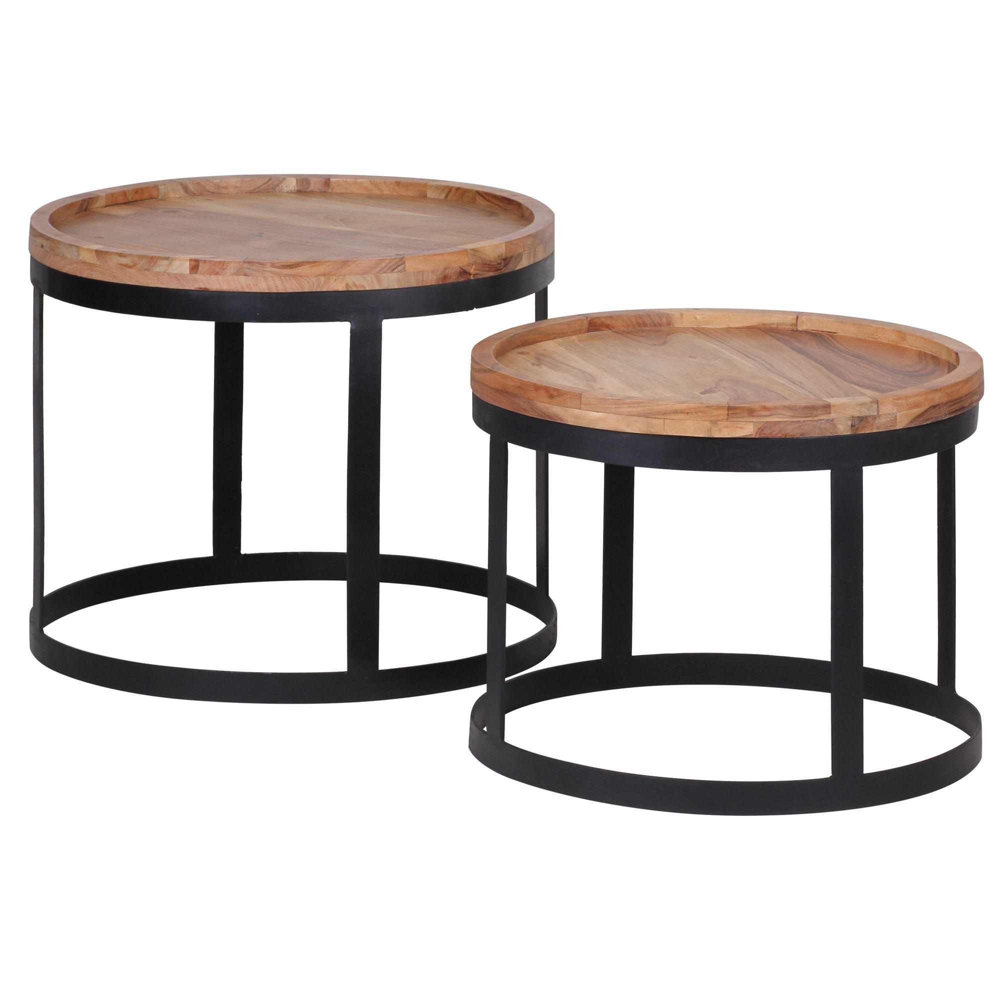 Set 2 tavolini AKOLA in legno massello di acacia | Colore legno naturale | Dimensioni 53x53x45 cm & 48x48x40 cm