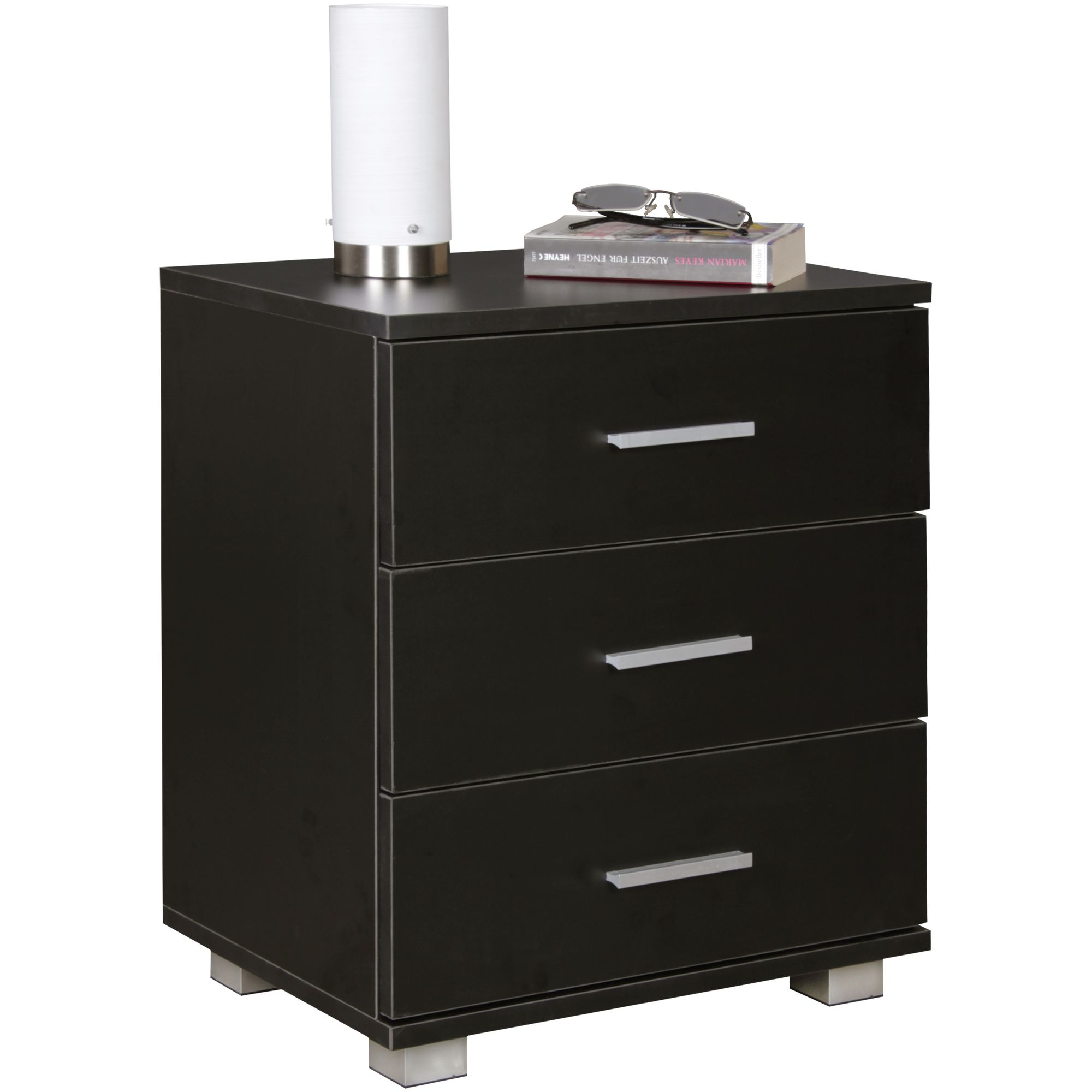 Comodino LATINA Legno Nero | 45 x 54 x 34 cm | 3 Cassetti