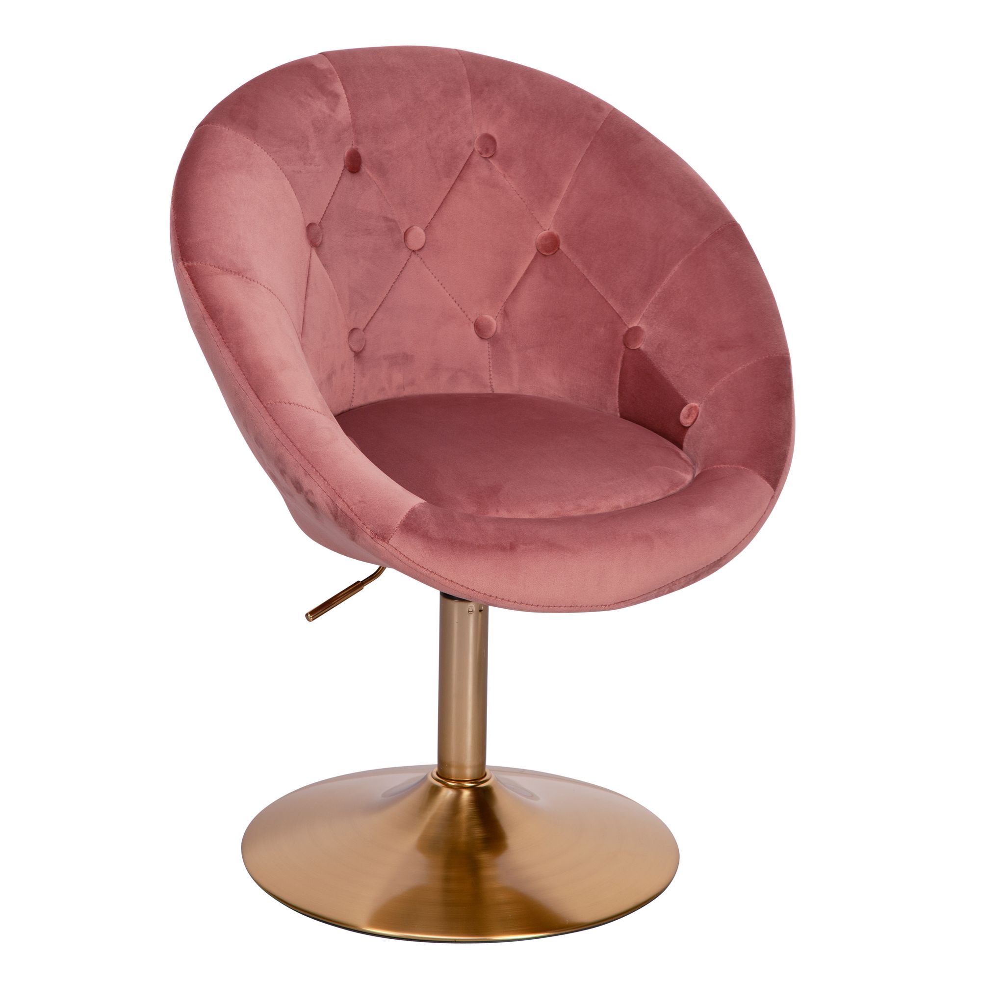 Poltrona Lounge Velluto Rosa | Base in Metallo Dorato | Dimensioni 67x80-100x62 cm