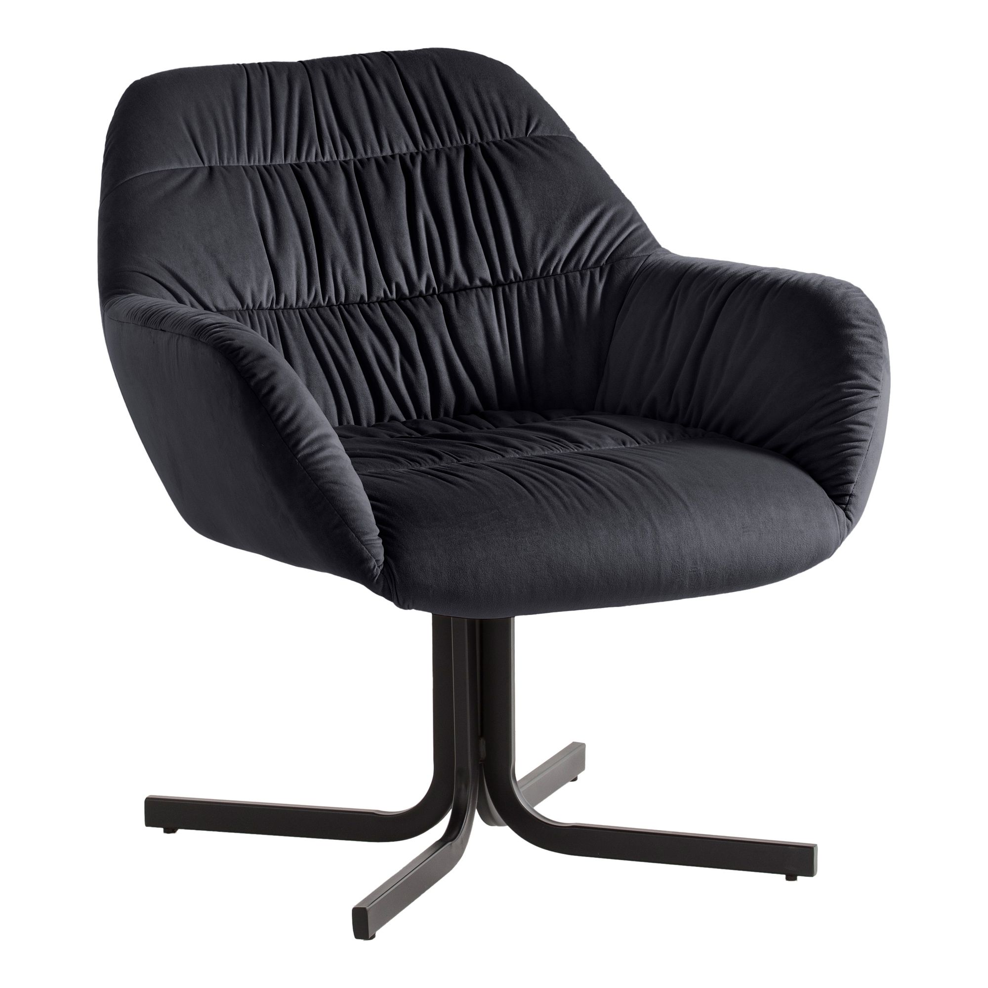 Poltrona lounge in velluto nero | Struttura in metallo nero | Dimensioni 64x74x68 cm