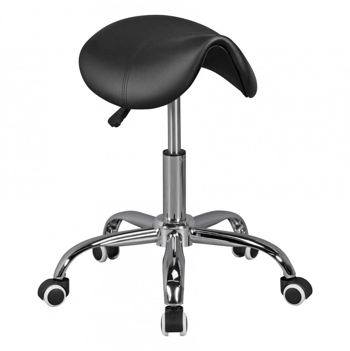Sgabello a sella MENTON nero con rivestimento in ecopelle | Regolabile in altezza 48-60 cm | Seduta 38x35 cm
