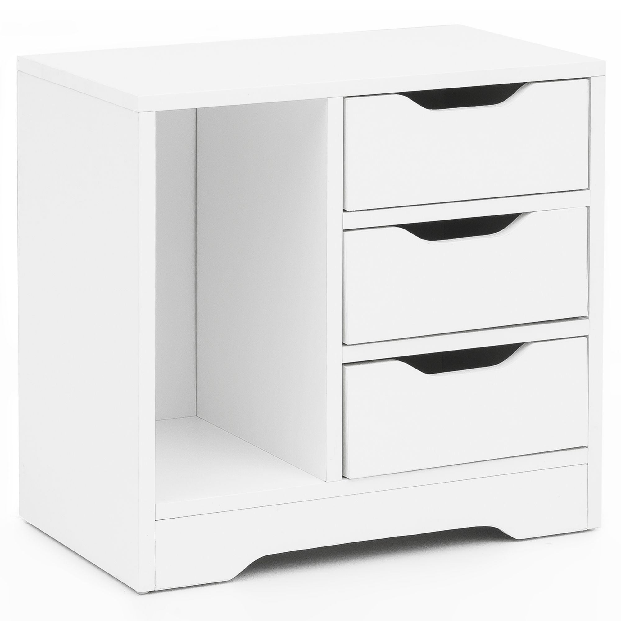 Comodino bianco opaco 49x50x30 cm con 3 cassetti e 1 ripiano | Mobiletto camera moderna