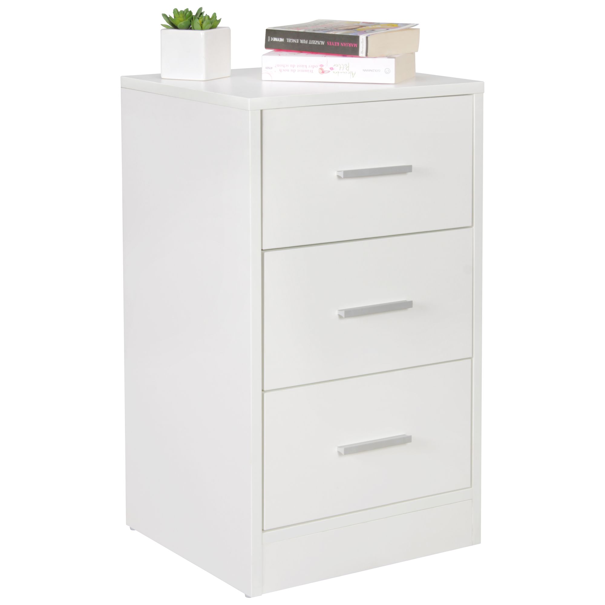 Comodino FOGGIA Legno Bianco | 37,5 x 68 x 35 cm | 3 Cassetti Alti