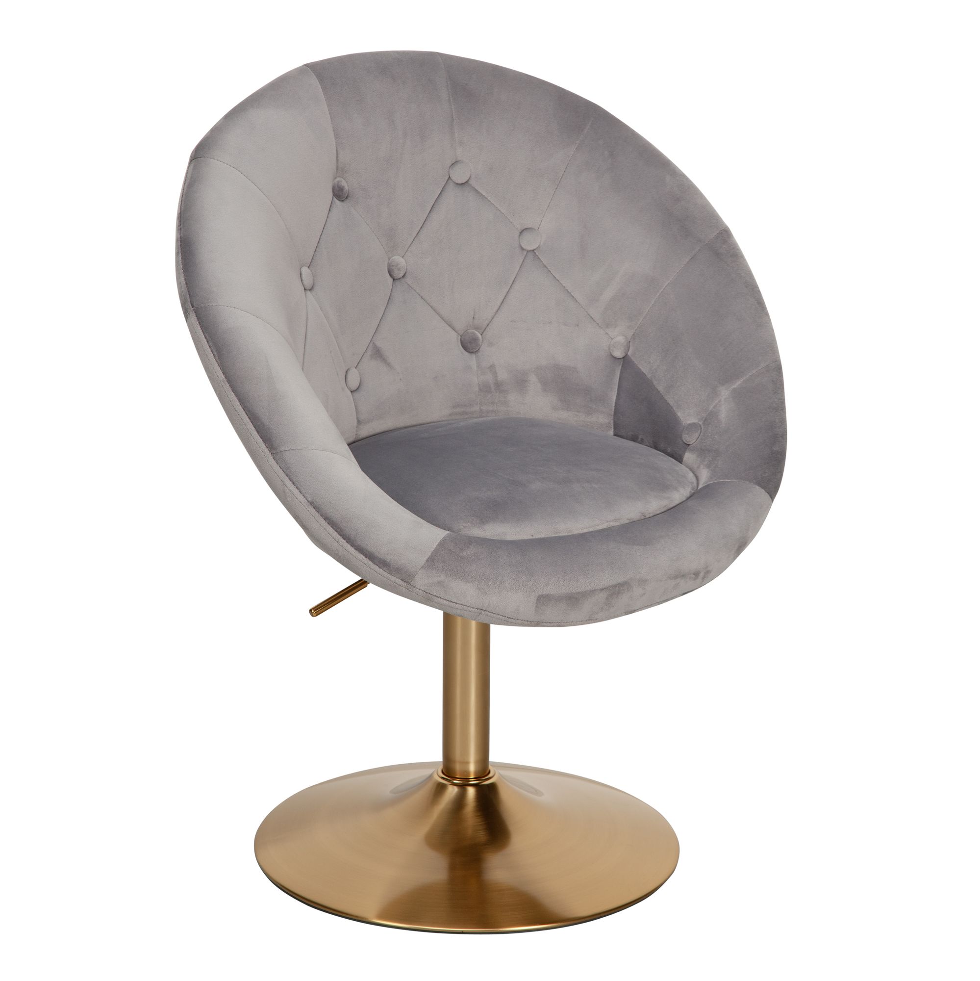 Poltrona lounge in velluto grigio e oro | Design girevole | 67x80-100x62 cm