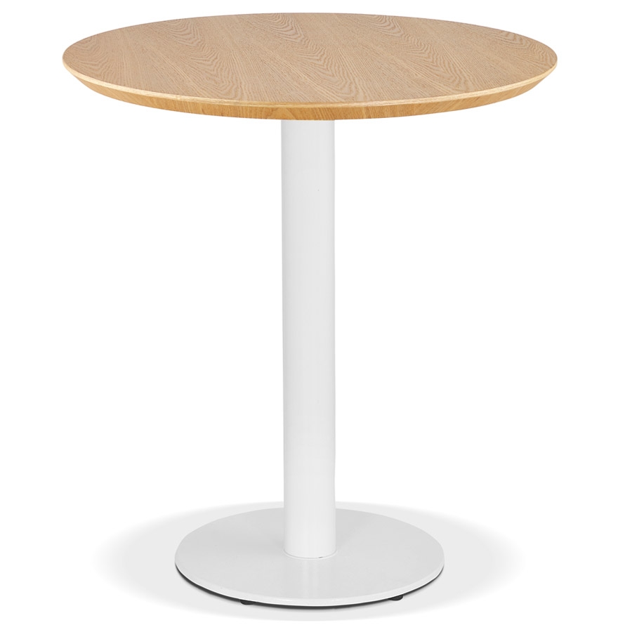 Piccola tavola rotonda da pranzo in legno impiallacciato frassino naturale e ghisa bianca | Beige | Ø 60 cm