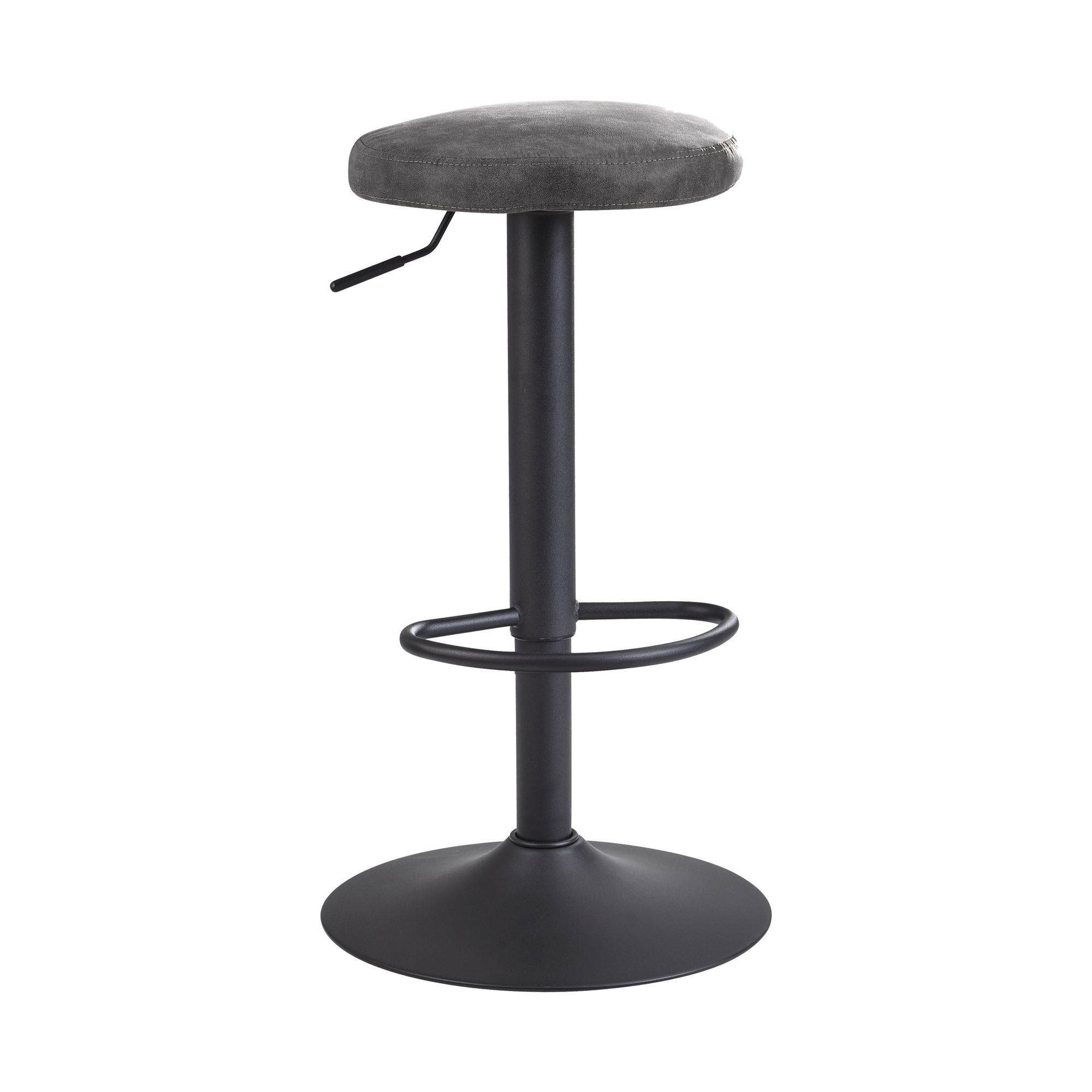 Sgabello da bar grigio effetto camoscio senza schienale | Metallo nero e tessuto | 40 x 58-79 cm | Capacità 100 kg