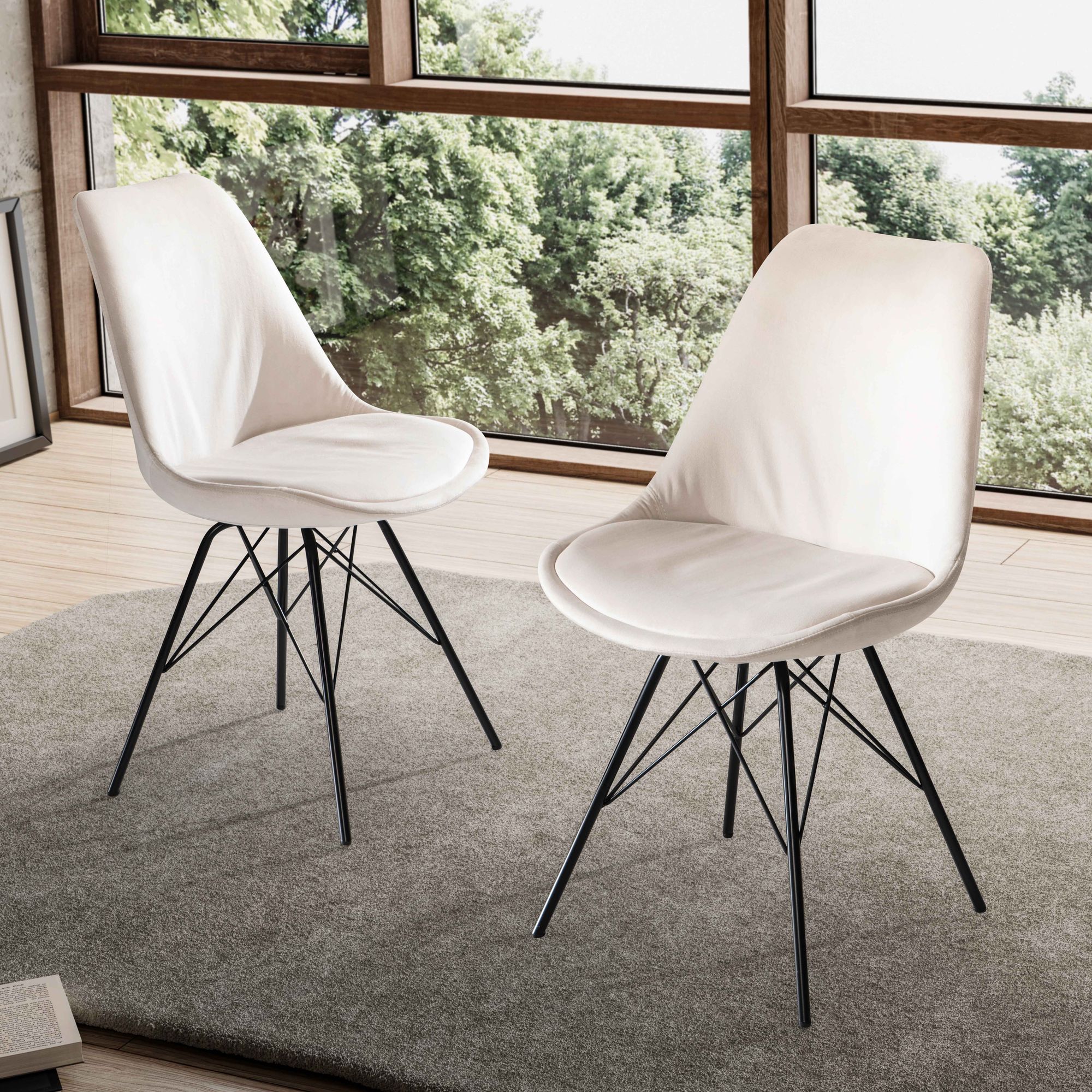 Sedie per sala da pranzo set di 2 velluto e metallo scandinavo sedie beige