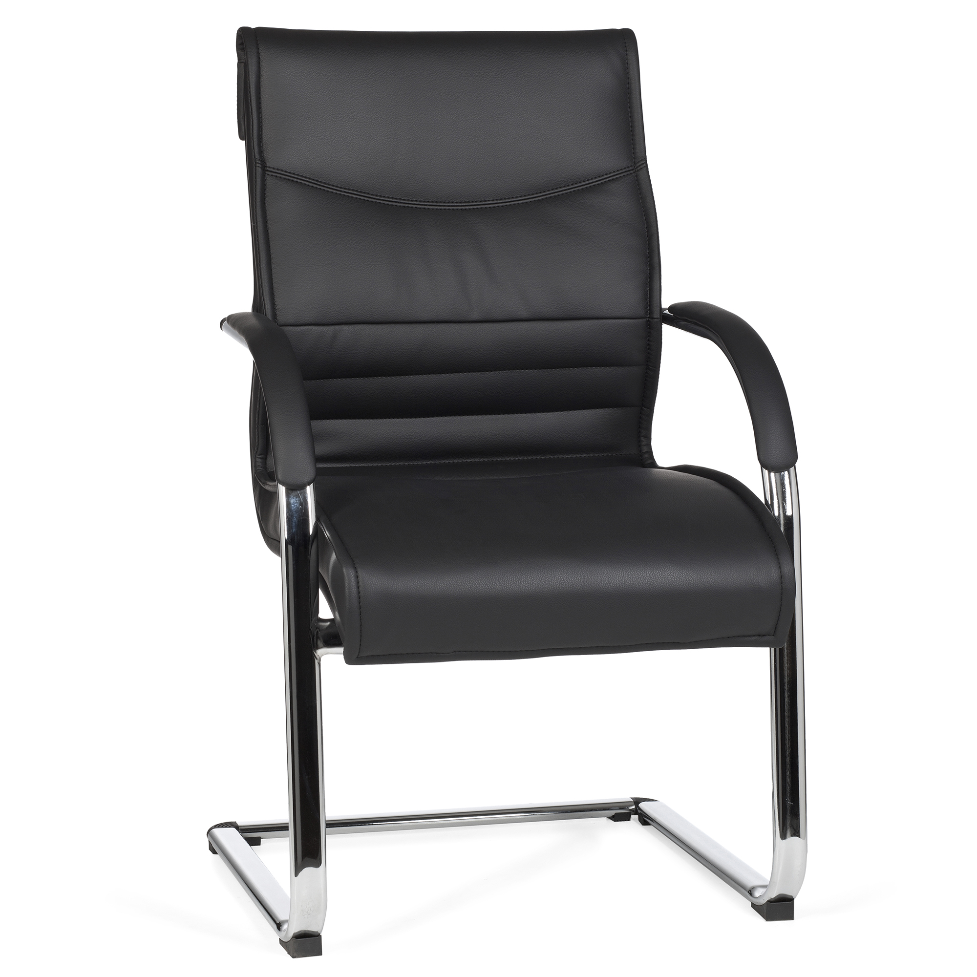 Sedia visitatore a sbalzo in ecopelle nera con braccioli cromati, 59x59x98 cm