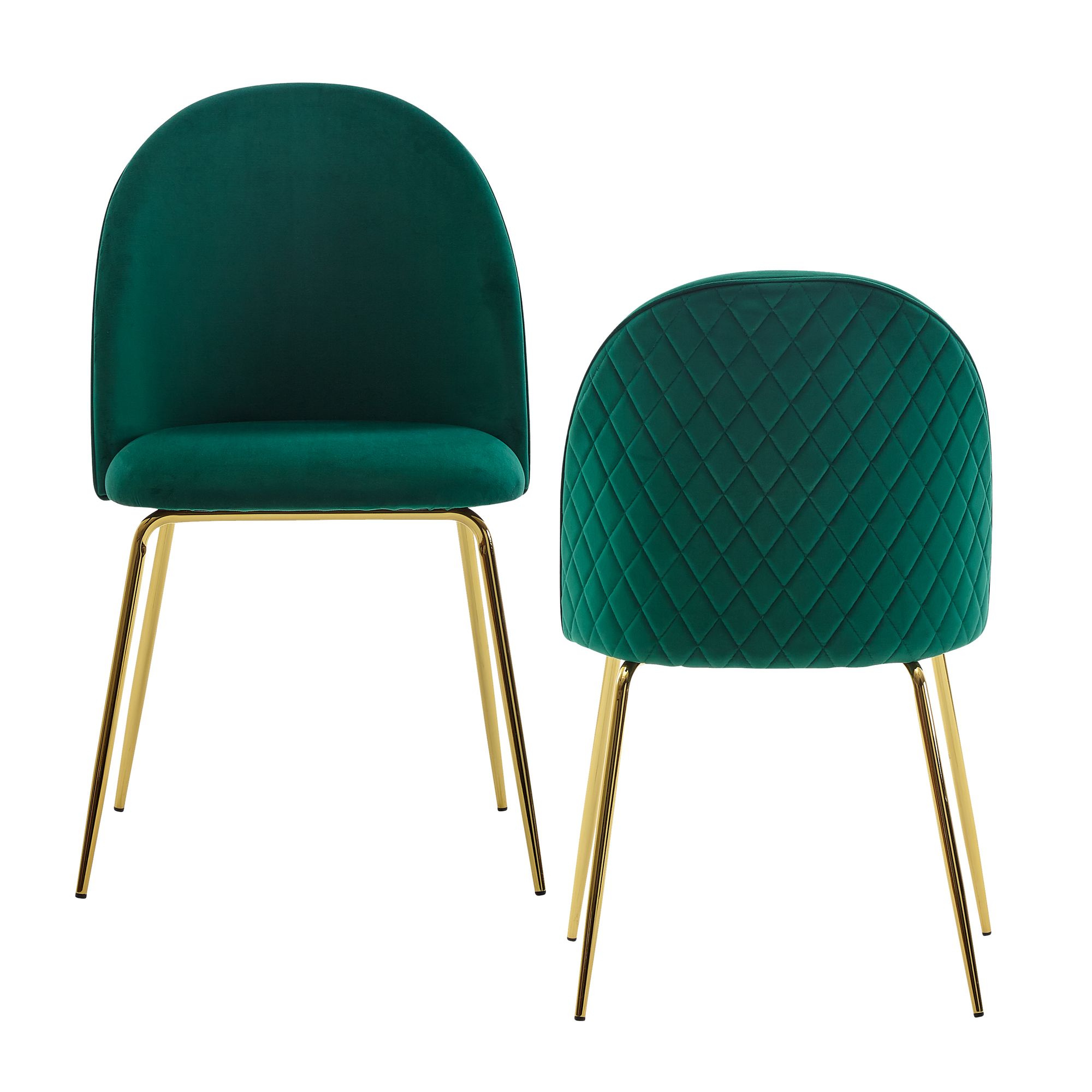 Sedia da pranzo in velluto verde | Gambe dorate | 53x86x50 cm
