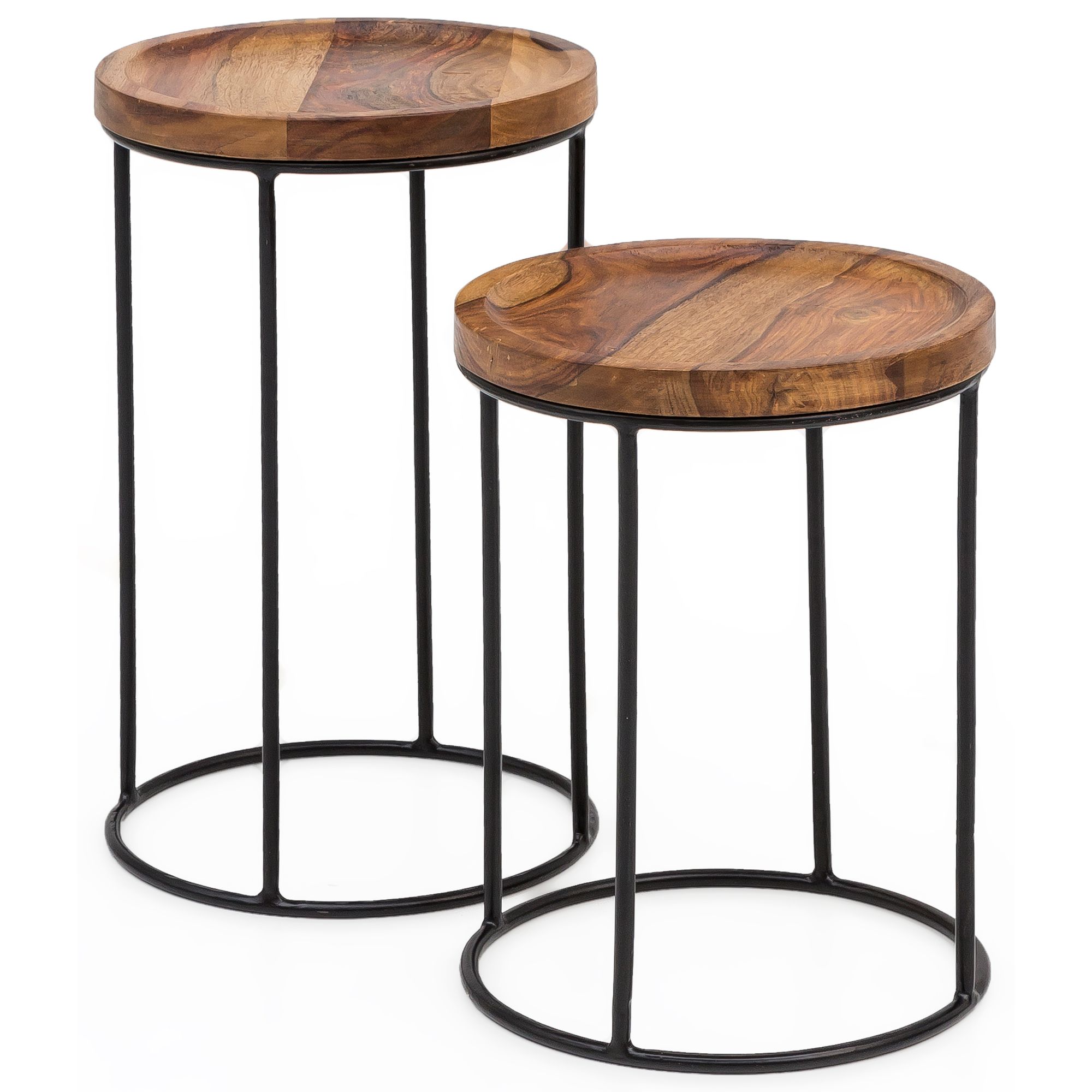 Set 2 Tavolini Laterali in Legno Massello Sheesham | Colore marrone e nero | Dimensioni 30,5x54x30,5 cm & 30,5x43x30,5 cm