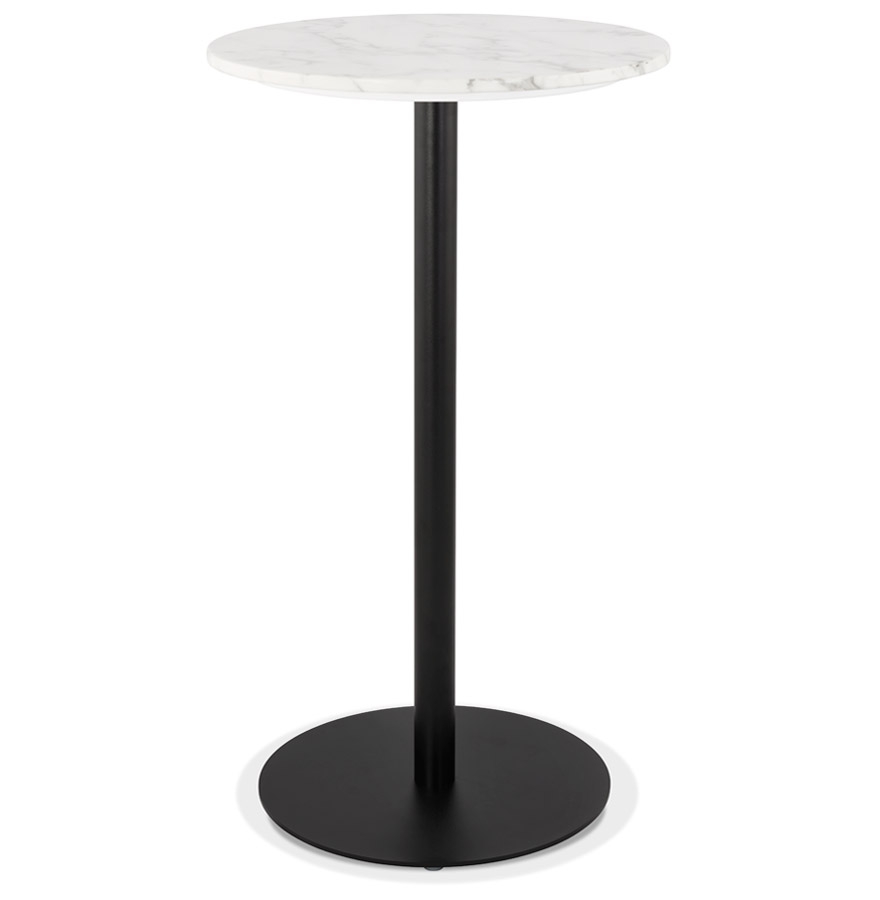 Tavolo alto rotondo effetto pietra marmo bianco | Metallo nero | 60x60x106,6 cm