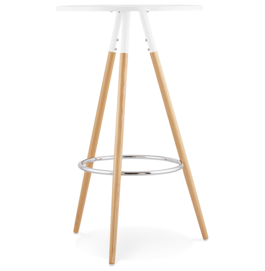 Tavolo alto rotondo BARY in legno bianco | Bianco e legno naturale | 65x65x101 cm