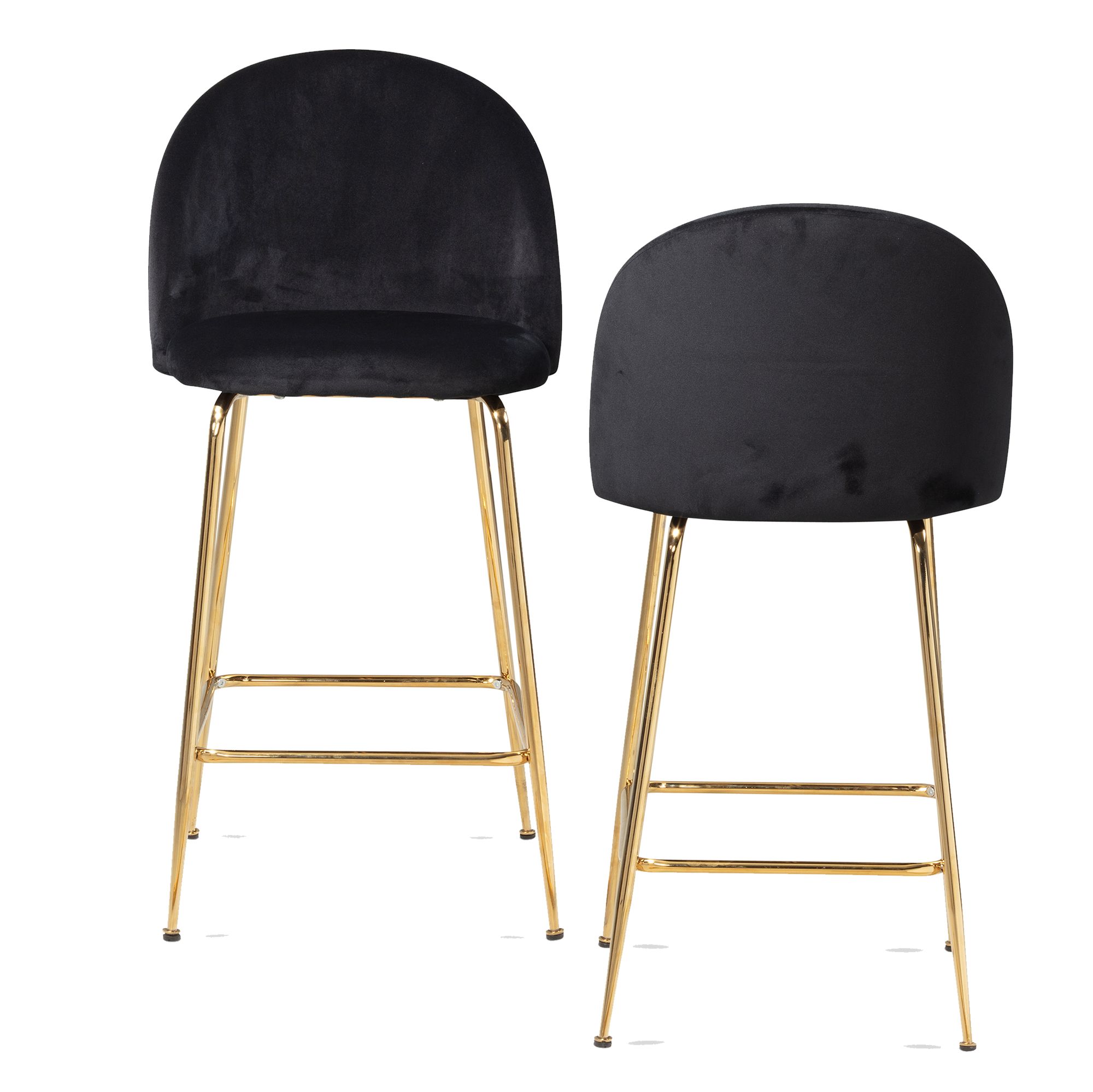 Set di 2 Sgabelli da Bar in Velluto Nero | Gambe in Metallo Dorato | 50x50x102 cm