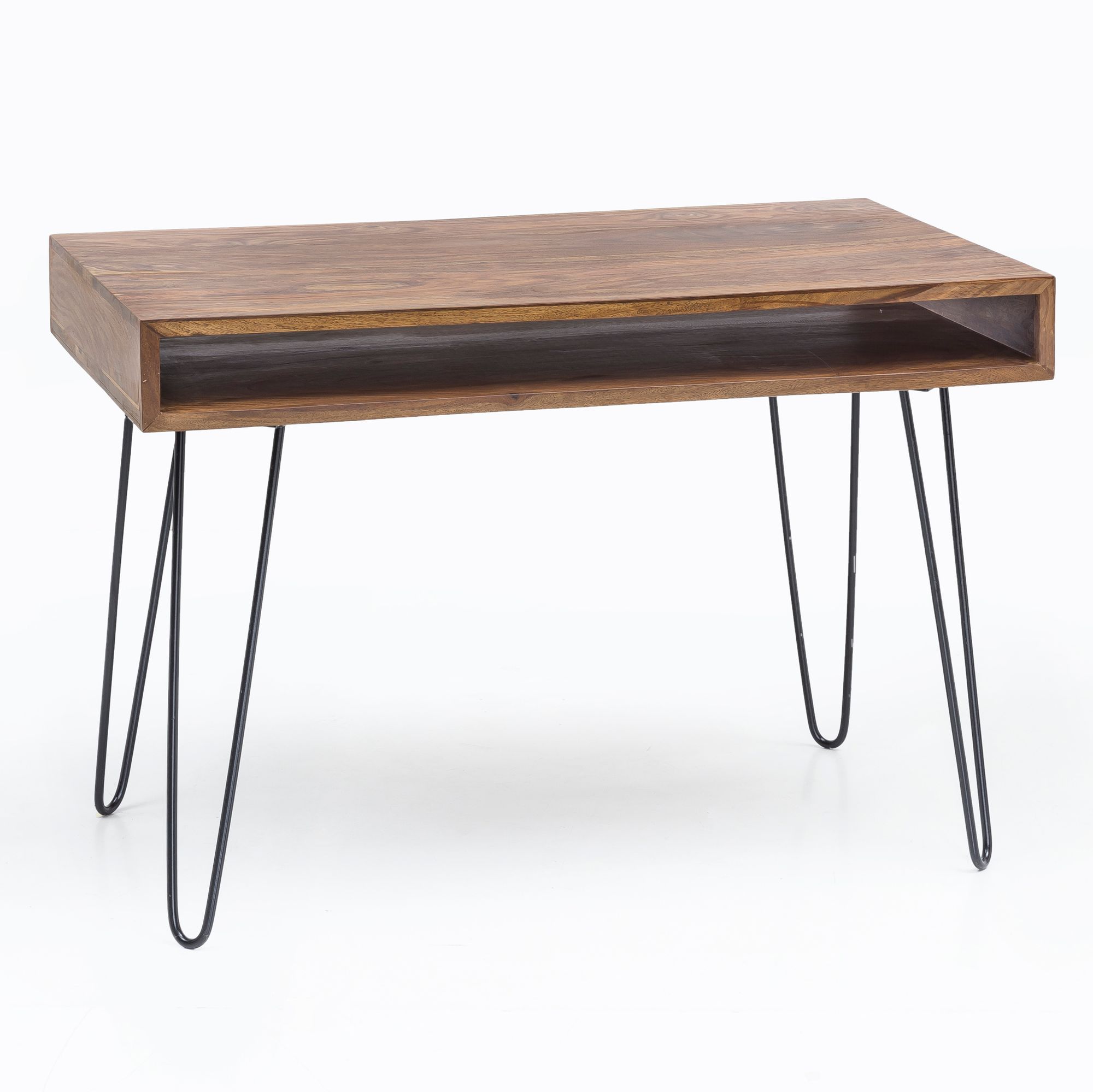 Scrivania BAGLI 110x60x76 cm | Legno massello Sheesham | Colore legno naturale & gambe nere | Tavolo lavoro con ripiano