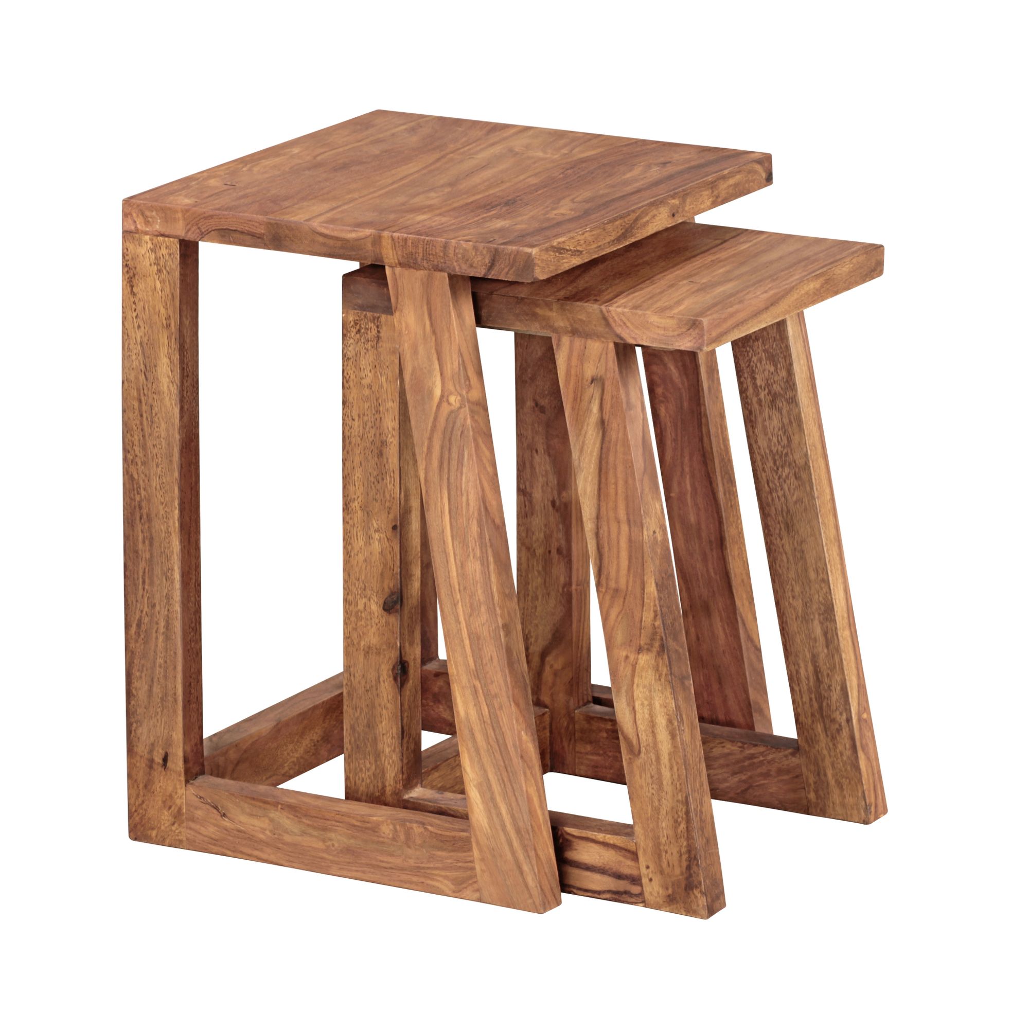 Set 2 Tavolini Laterali in Legno Massello Sheesham Colore Naturale 50x36x36 cm & 45x27x31 cm | Stile Rustico