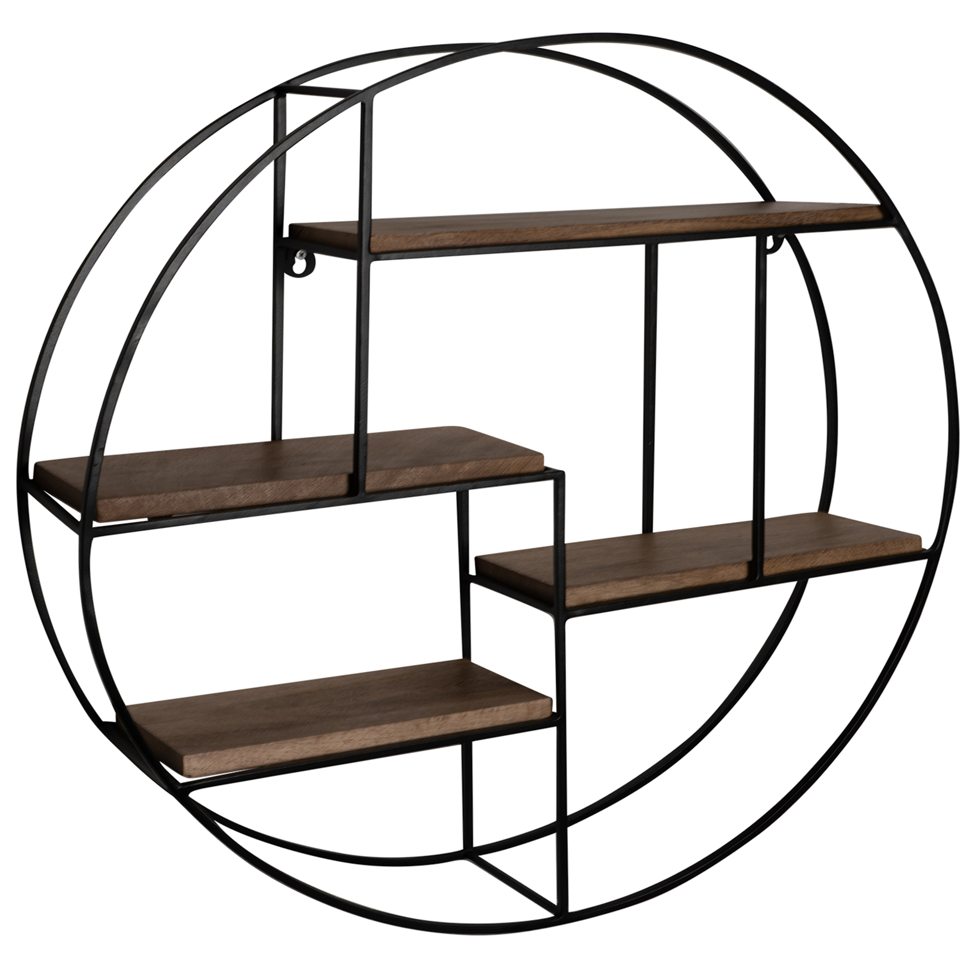 Mensola a Parete Rotonda 70x70x18 cm | Legno Massello di Mango | Metallo Nero