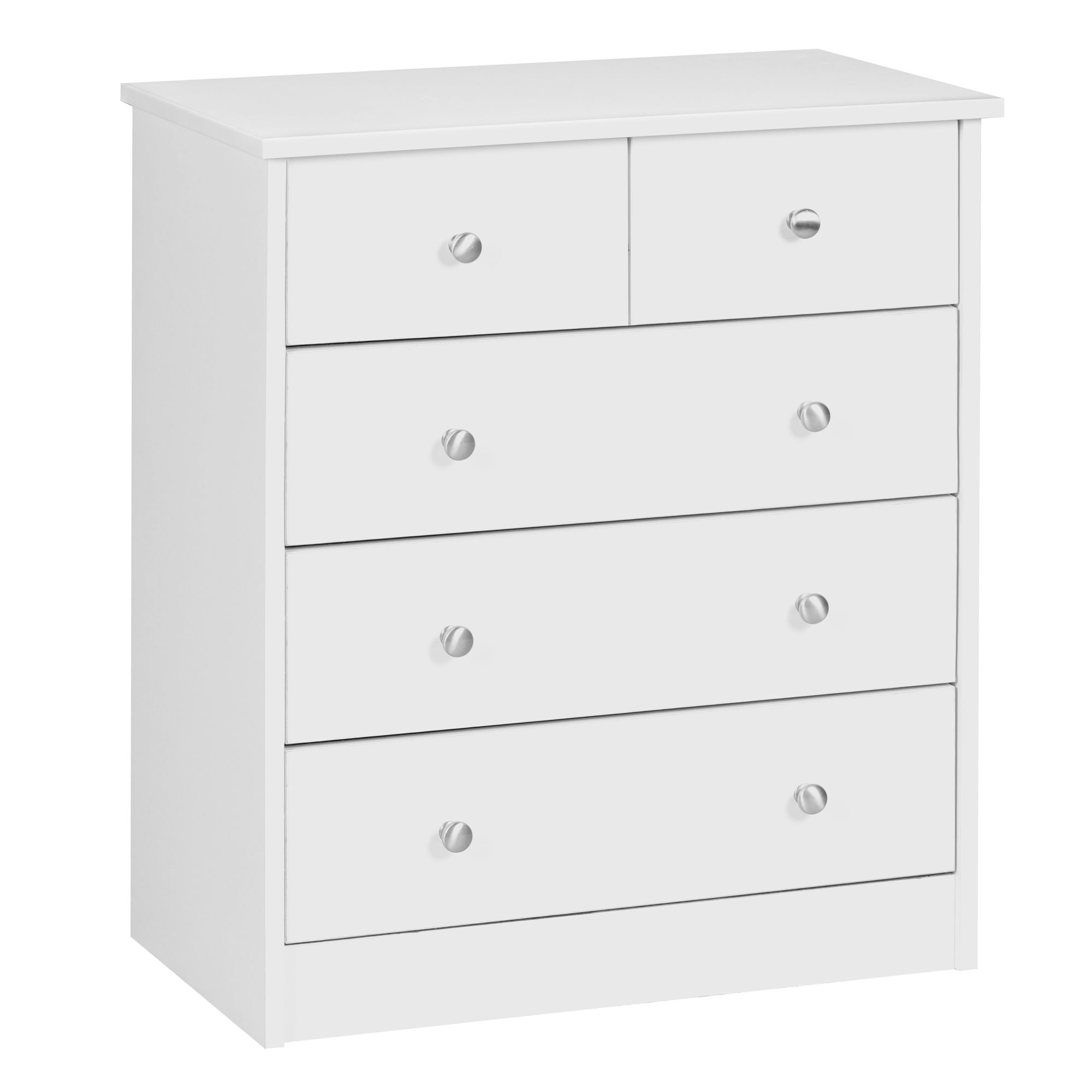 Cassettiera in legno bianco | 60x70x35 cm | 5 cassetti in metallo argento