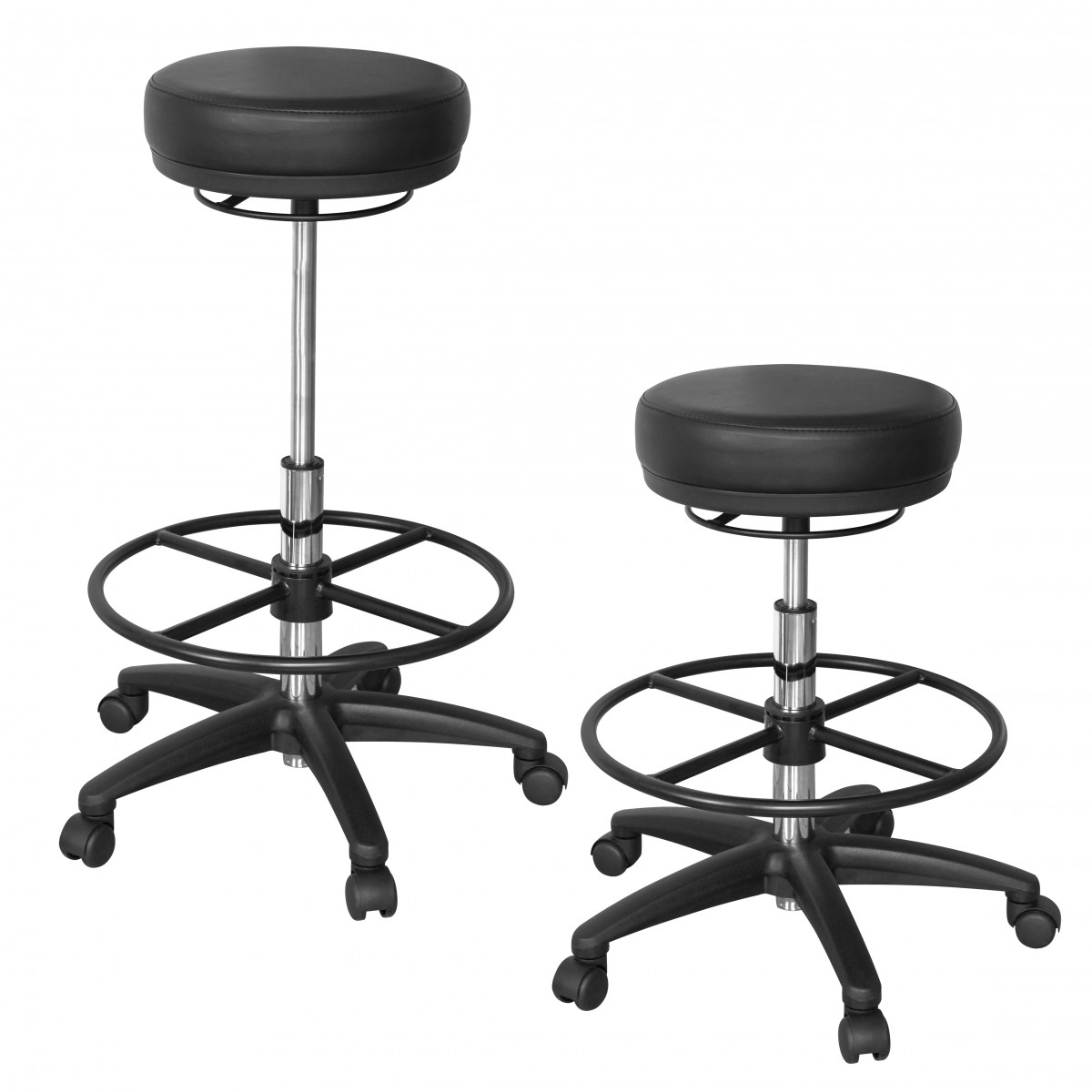 Sgabello da lavoro ROLAND | Pelle sintetica nera | Diametro seduta 35 cm