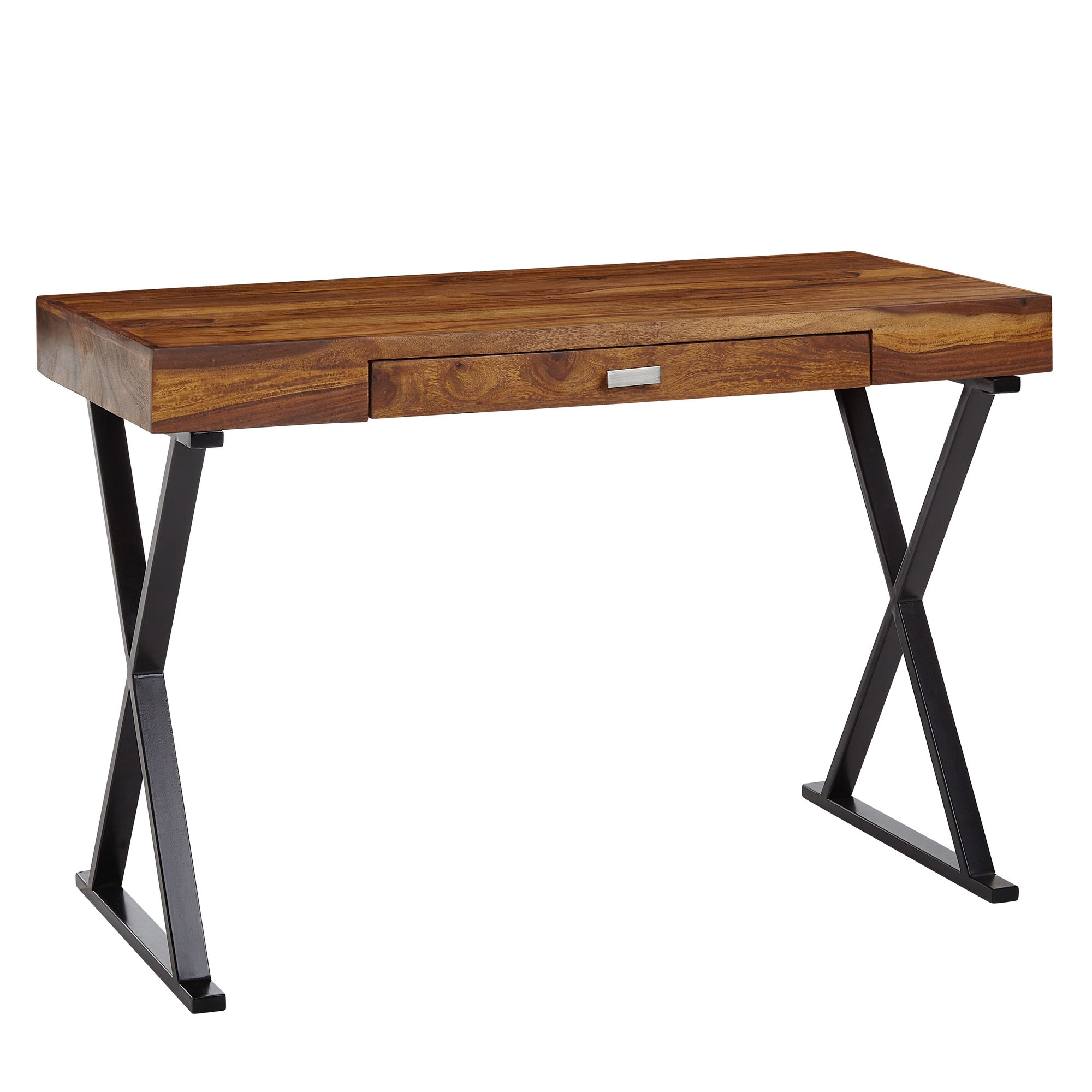 Scrivania 120x55x78 cm Legno massello Sheesham / Metallo nero | Scrivania design con cassetto | Tavolo per laptop HomeOffice