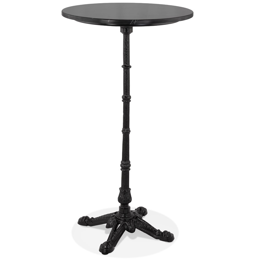 Tavolo alto tondo effetto pietra marmo nero | Nero | 60x60x113,3 cm