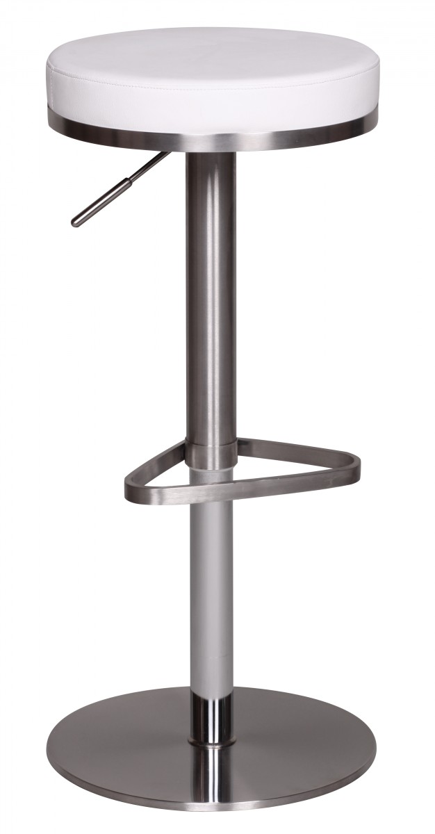 Sgabello da bar in similpelle bianco | Acciaio inox argento | Altezza regolabile 57-82 cm