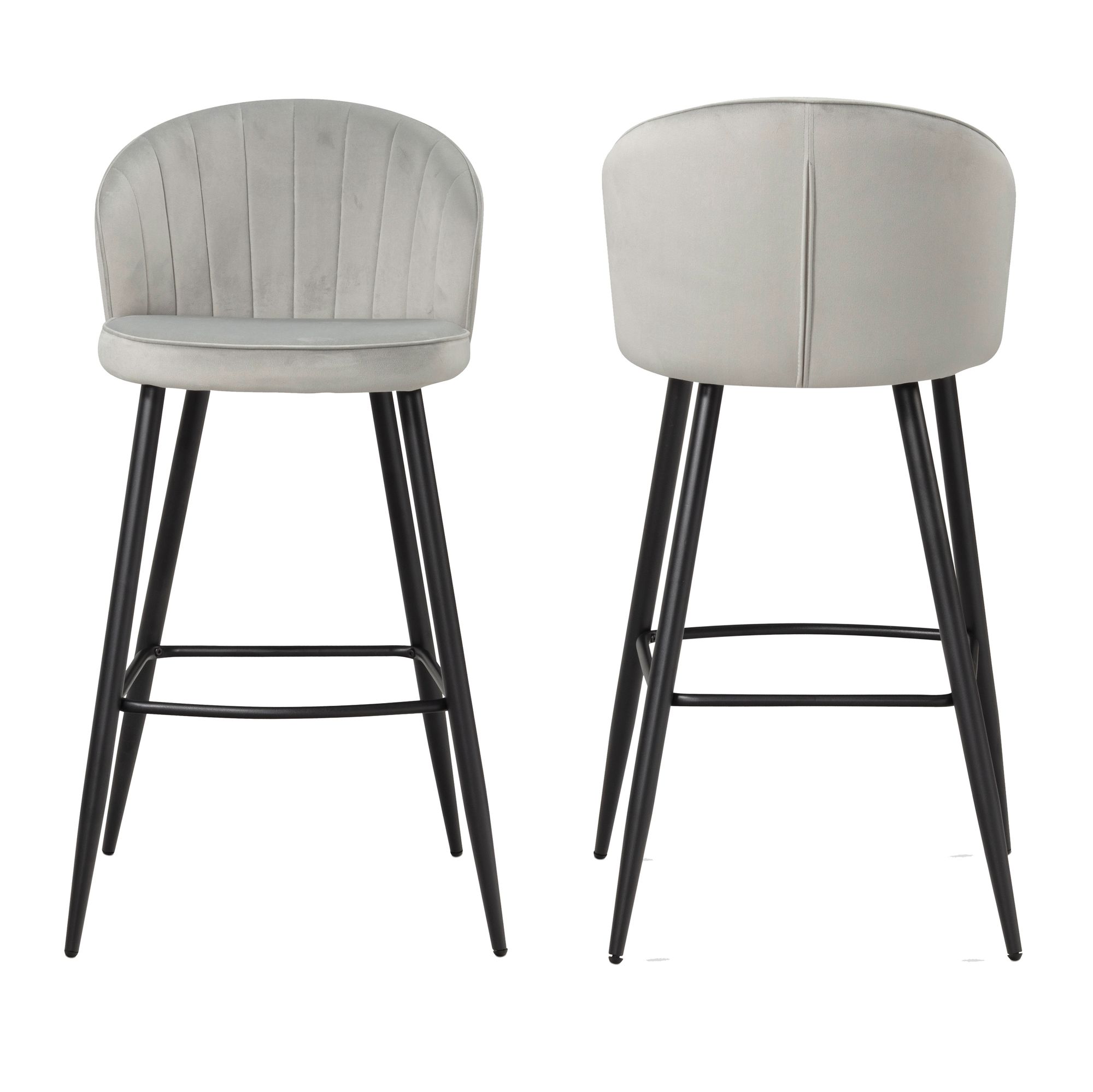 Set 2 sgabelli da bar velluto grigio con schienale | Gambe nere | 56x102,5x52,5 cm
