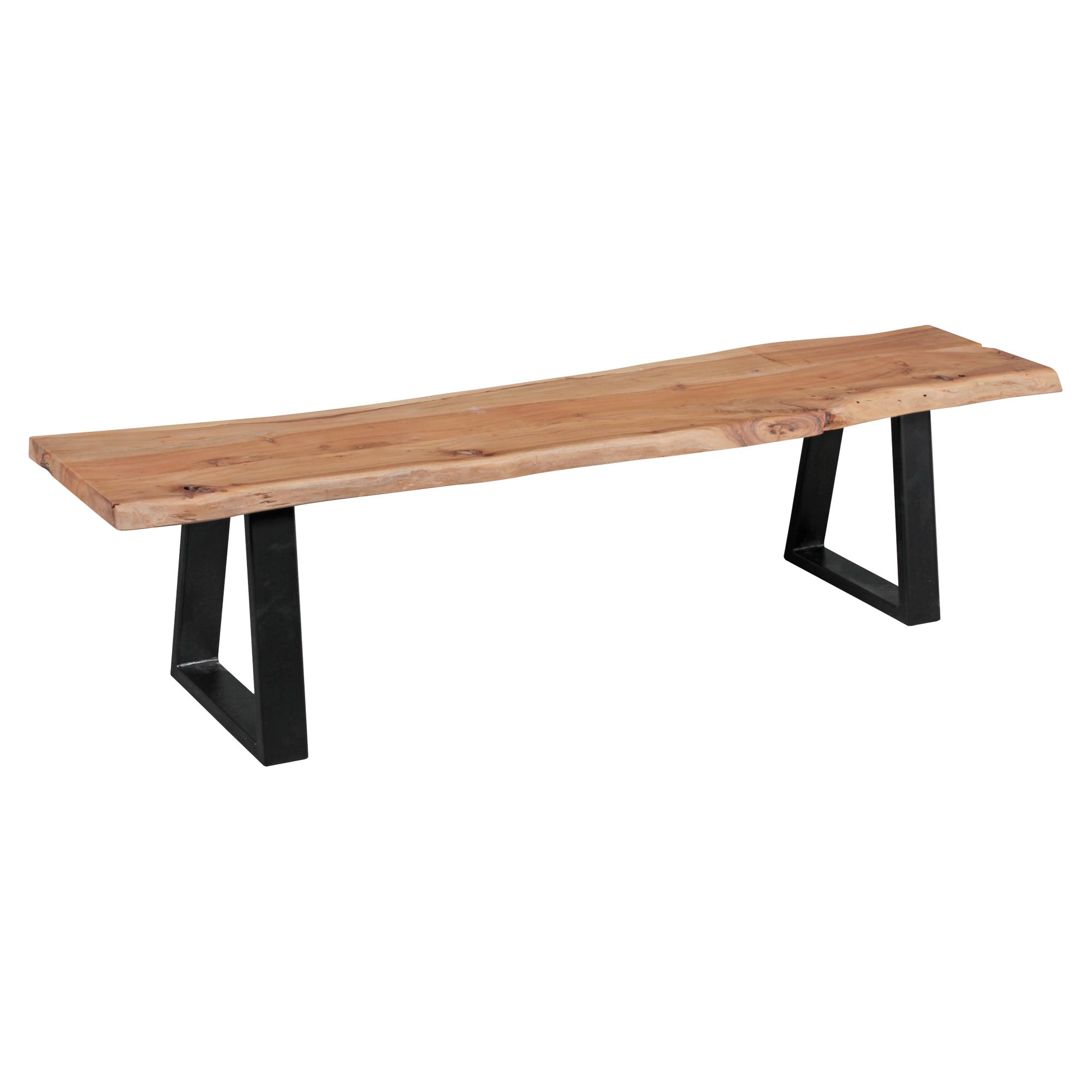 Panca da pranzo GAYA legno massello di acacia naturale 180 x 45 x 40 cm | Panca robusta con gambe in metallo nero