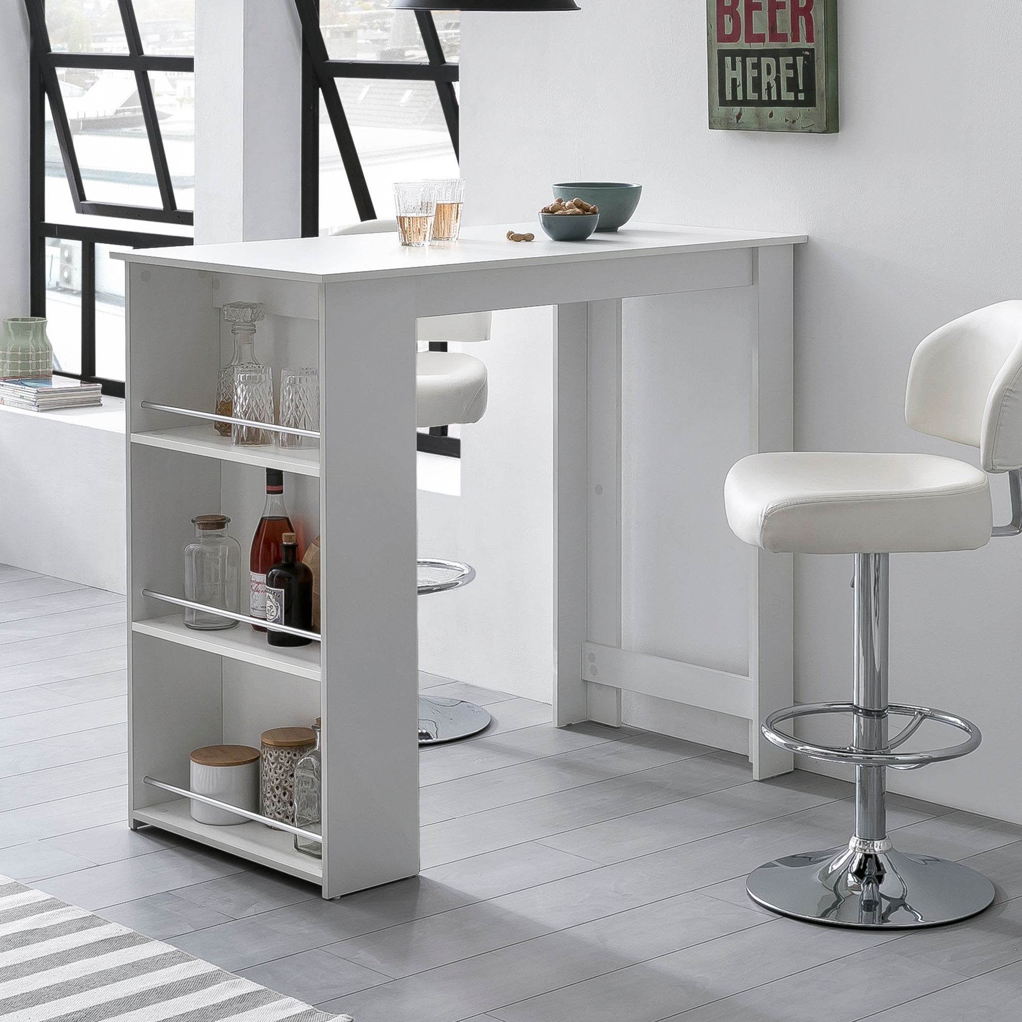 Tavolo bar legno melaminico bianco | Colore bianco | Dimensioni 120x107,5x60 cm
