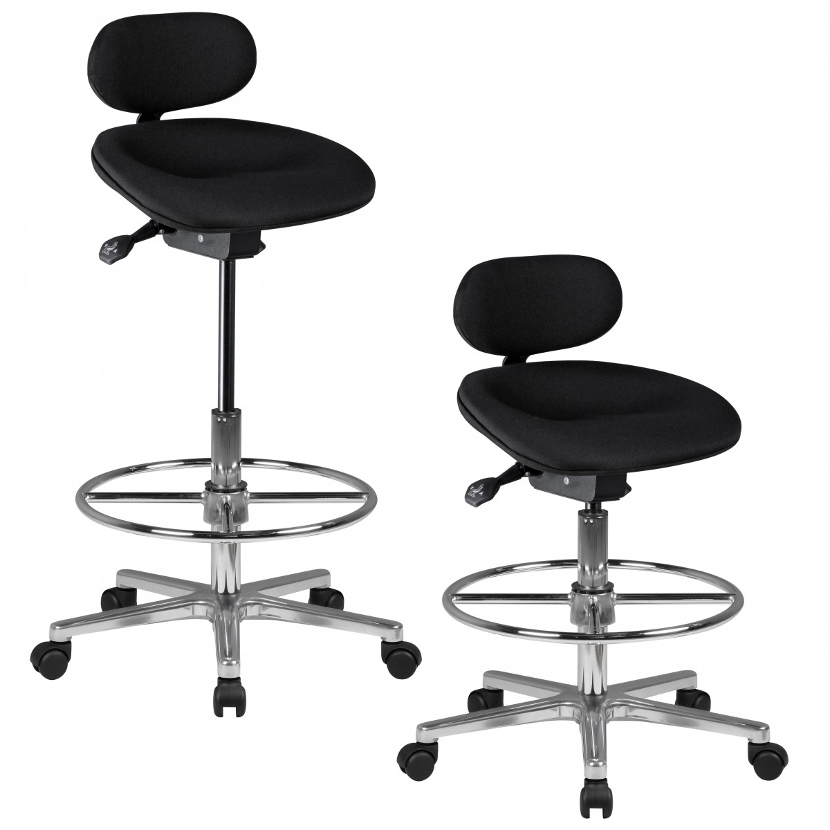 Sgabello da lavoro LOUISIANA | Tessuto nero | Altezza 83 - 114 cm