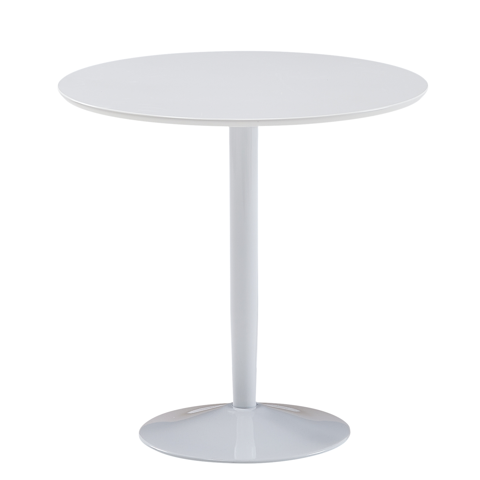 Tavolo da pranzo rotondo MDF bianco alto lucido | Base in metallo bianco | Dimensioni 75x75x74 cm