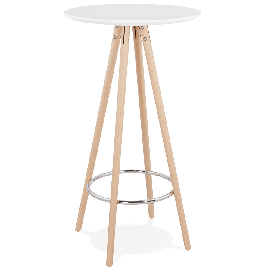 Tavolo alto rotondo in MDF laccato bianco | Gambe in legno di faggio naturale | Ø 60 cm | Altezza 110 cm