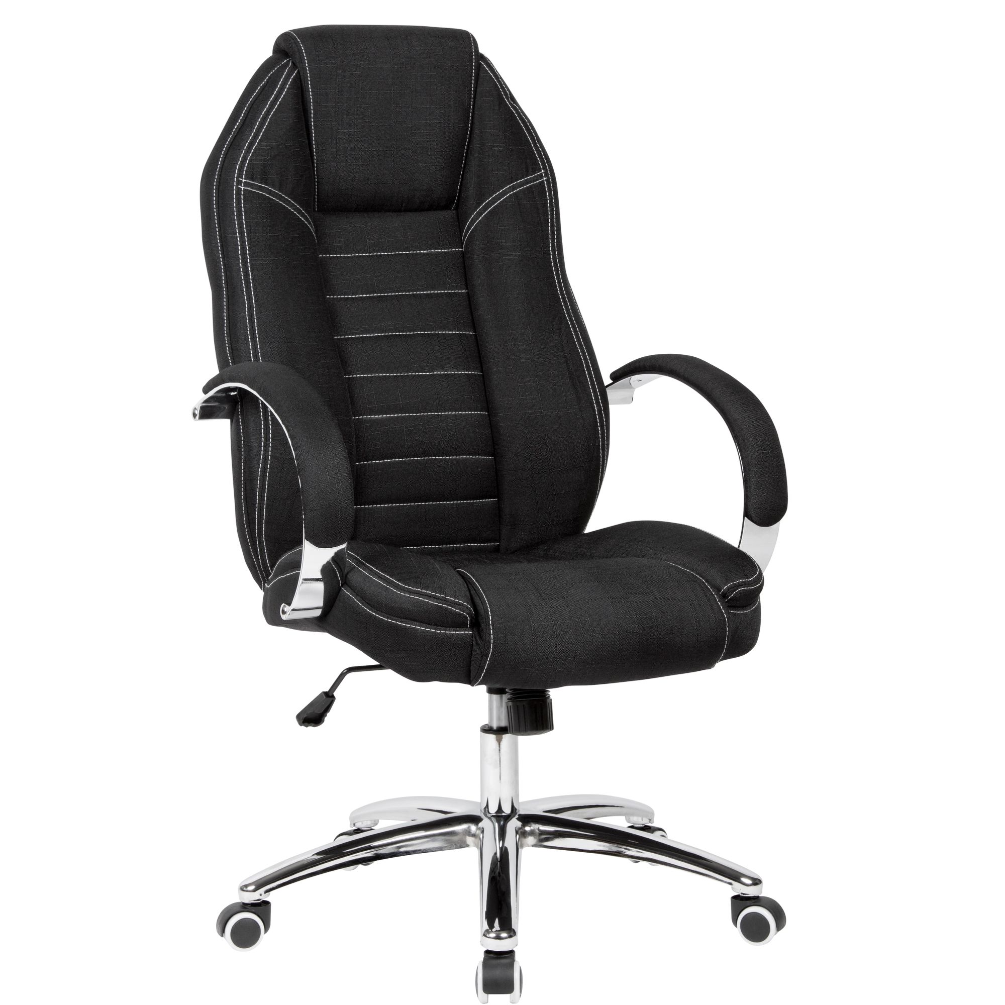 Sedia da ufficio girevole | Tessuto nero effetto jeans | Altezza 113,5-121,5 cm, Larghezza 65 cm, Profondità 69 cm
