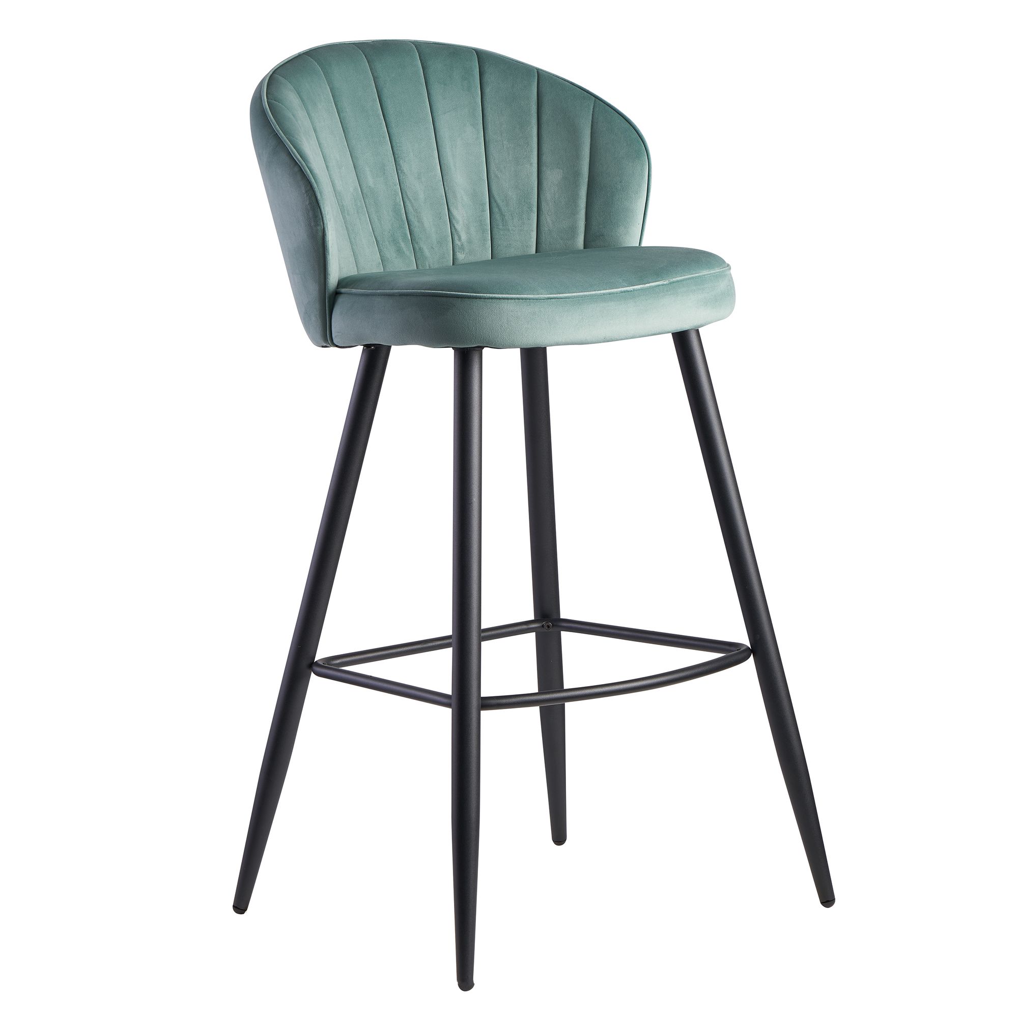 Sgabello da bar in velluto verde chiaro | Metallo nero | 56x102,5x52,5 cm