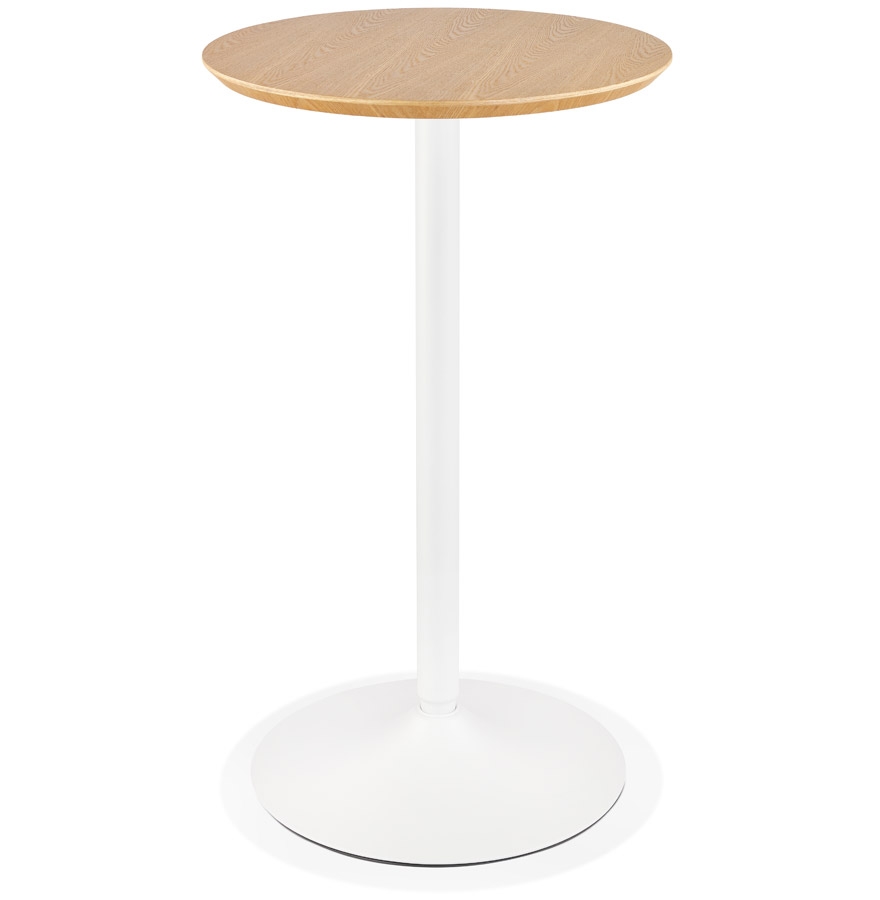 Tavolo alto rotondo in legno naturale e metallo bianco | Ø 60 cm | Altezza 103,5 cm