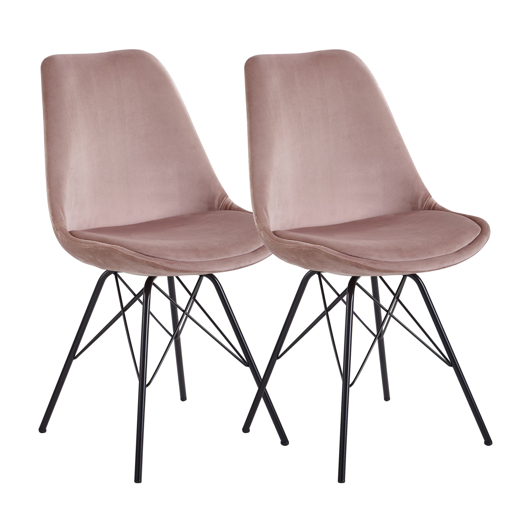 Dining  set di 2 sedie da cucina in velluto rosa con gambe nere