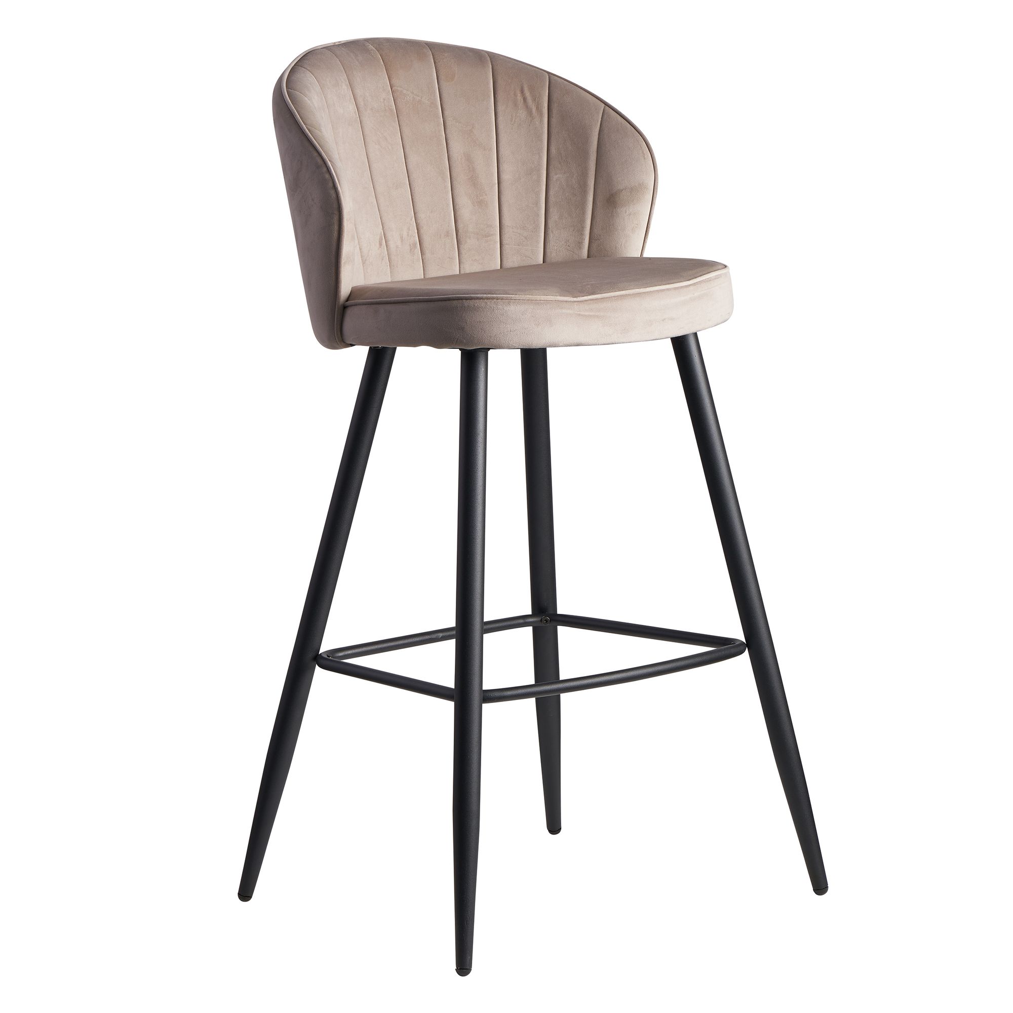 Sgabello da bar in velluto beige | Metallo nero | 56x102,5x52,5 cm