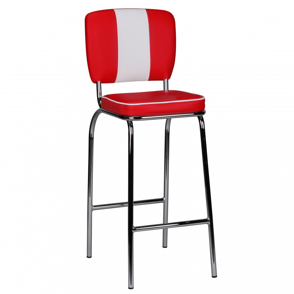 Sgabello da bar American Diner retrò rosso bianco | pelle sintetica e cotone | 110x40x38 cm