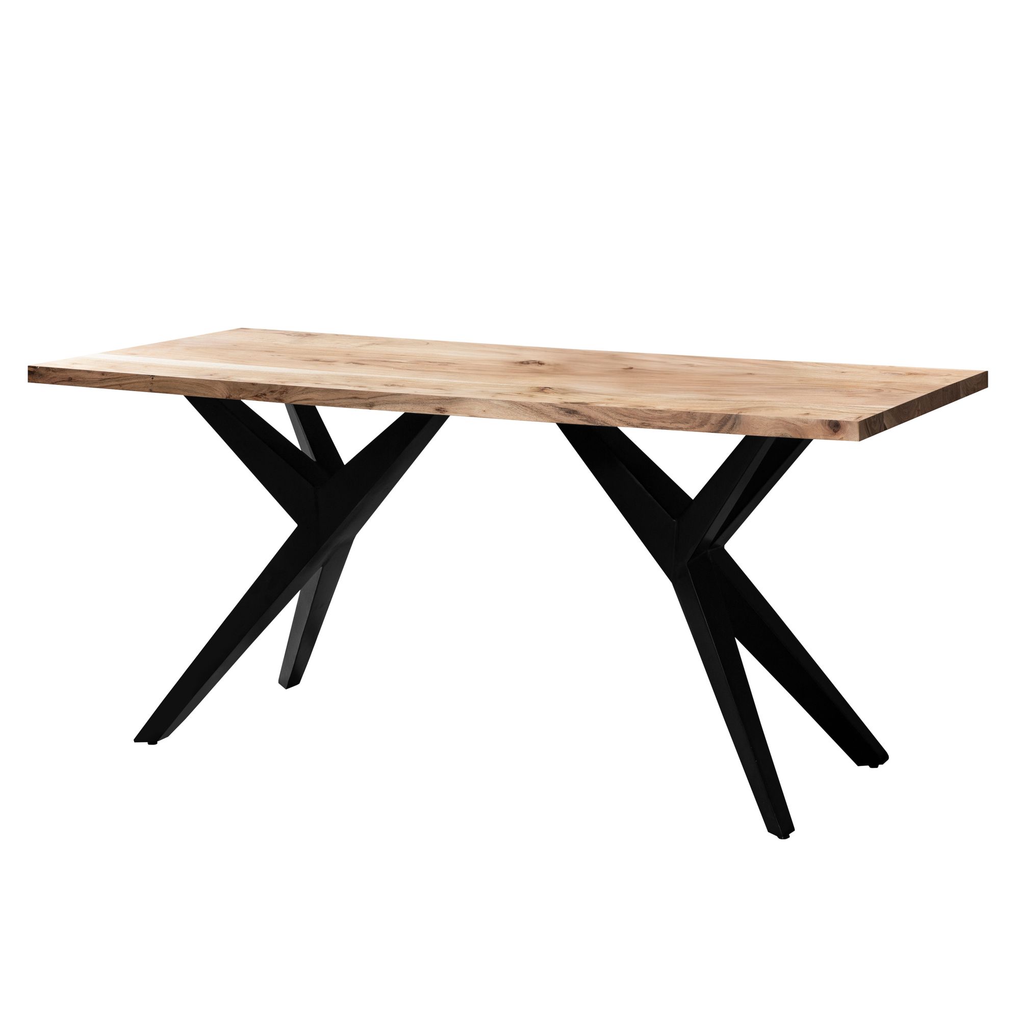 Tavolo da pranzo in legno massello di acacia e metallo 120x60x76 cm | Tavolo rettangolare stile loft con piano dorato chiaro