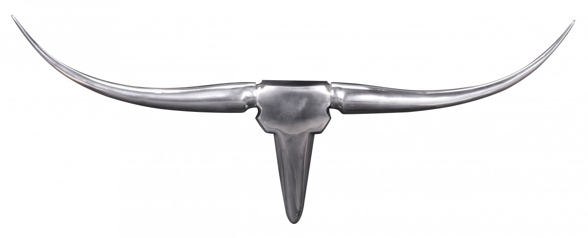 Decorazione da parete corna di toro in alluminio argento | Alluminio | 74 x 35 x 5 cm