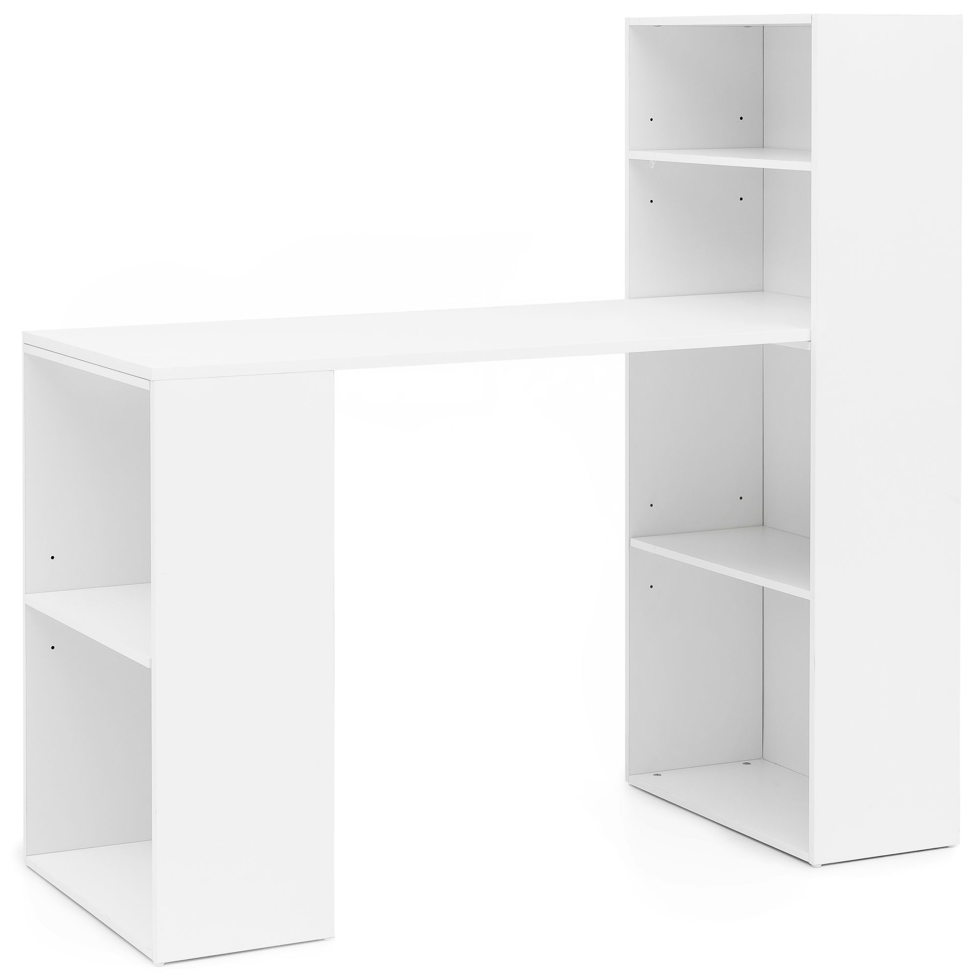 Scrivania con mensola in truciolato bianco opaco | 120 x 120 x 53 cm | Design moderno