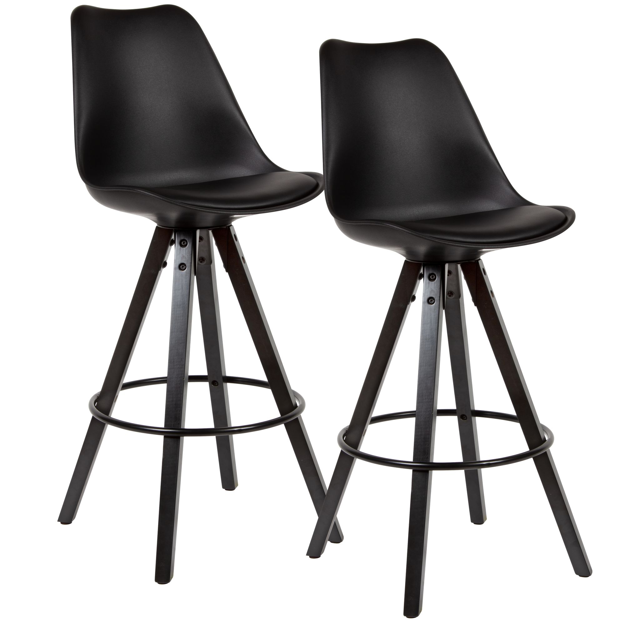 Set di 2 sgabelli da bar neri in ecopelle | Legno massiccio | Altezza seduta 77 cm